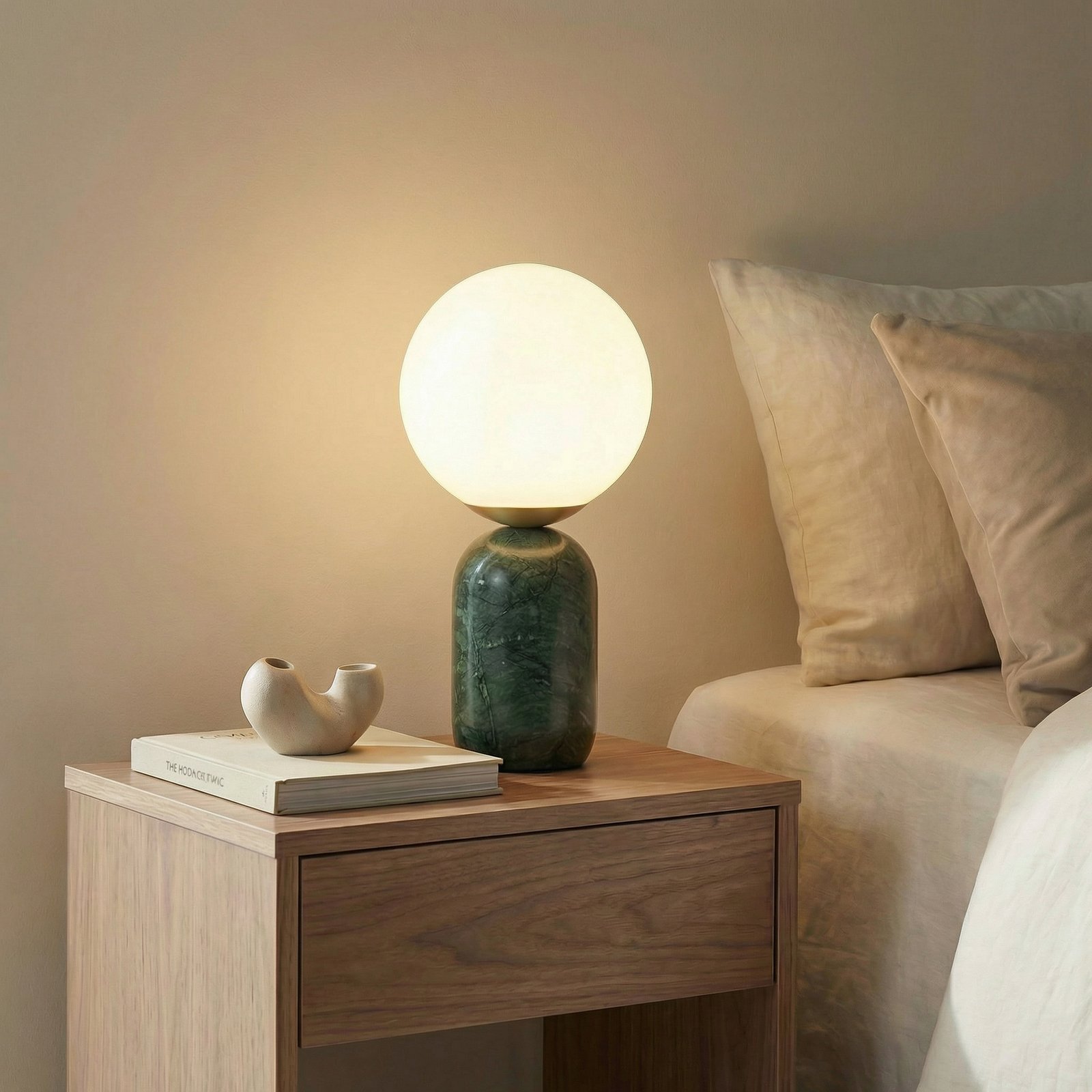 Lindby Lennes asztali világítás, zöld, márvány, üveg, Ø 20 cm Lindby Lennes asztali világítás, zöld, márvány, üveg, Ø 20 cm