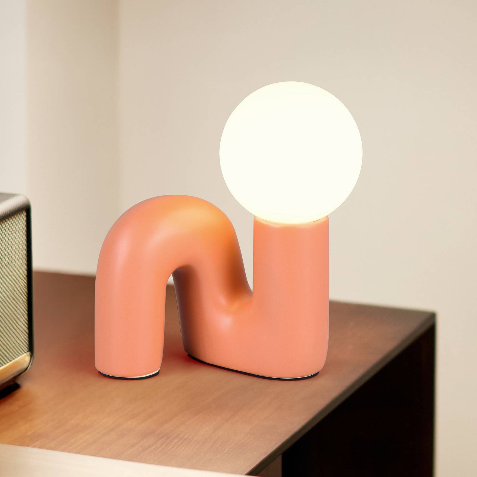 Reality Leuchten Lampe à poser Quinn, orange, hauteur 22 cm, céramique/verre, G9