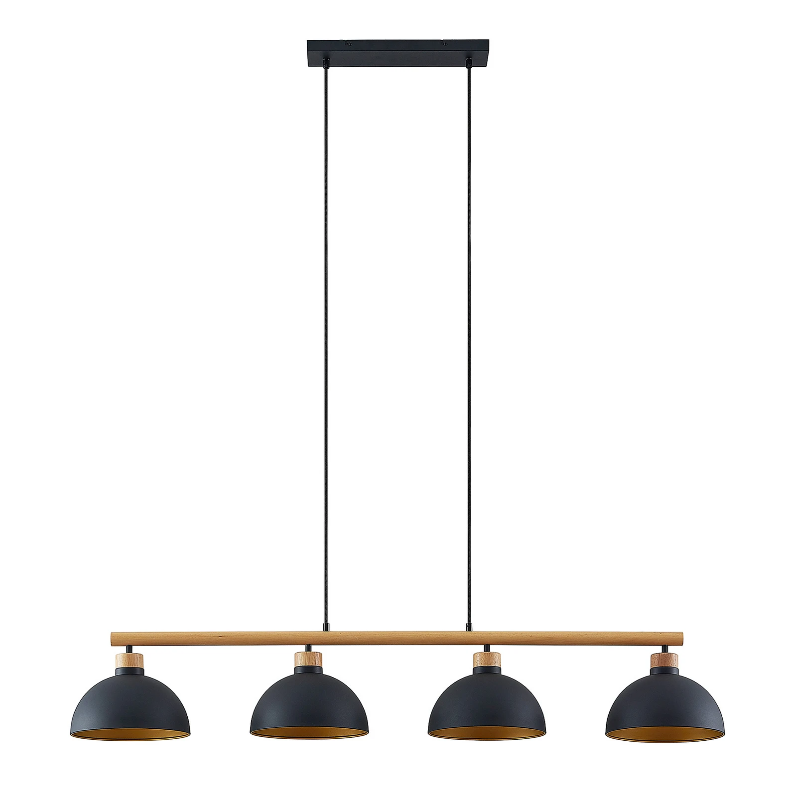 Lindby lampă suspendată Tirzana, 4 becuri, negru, metal, lemn
