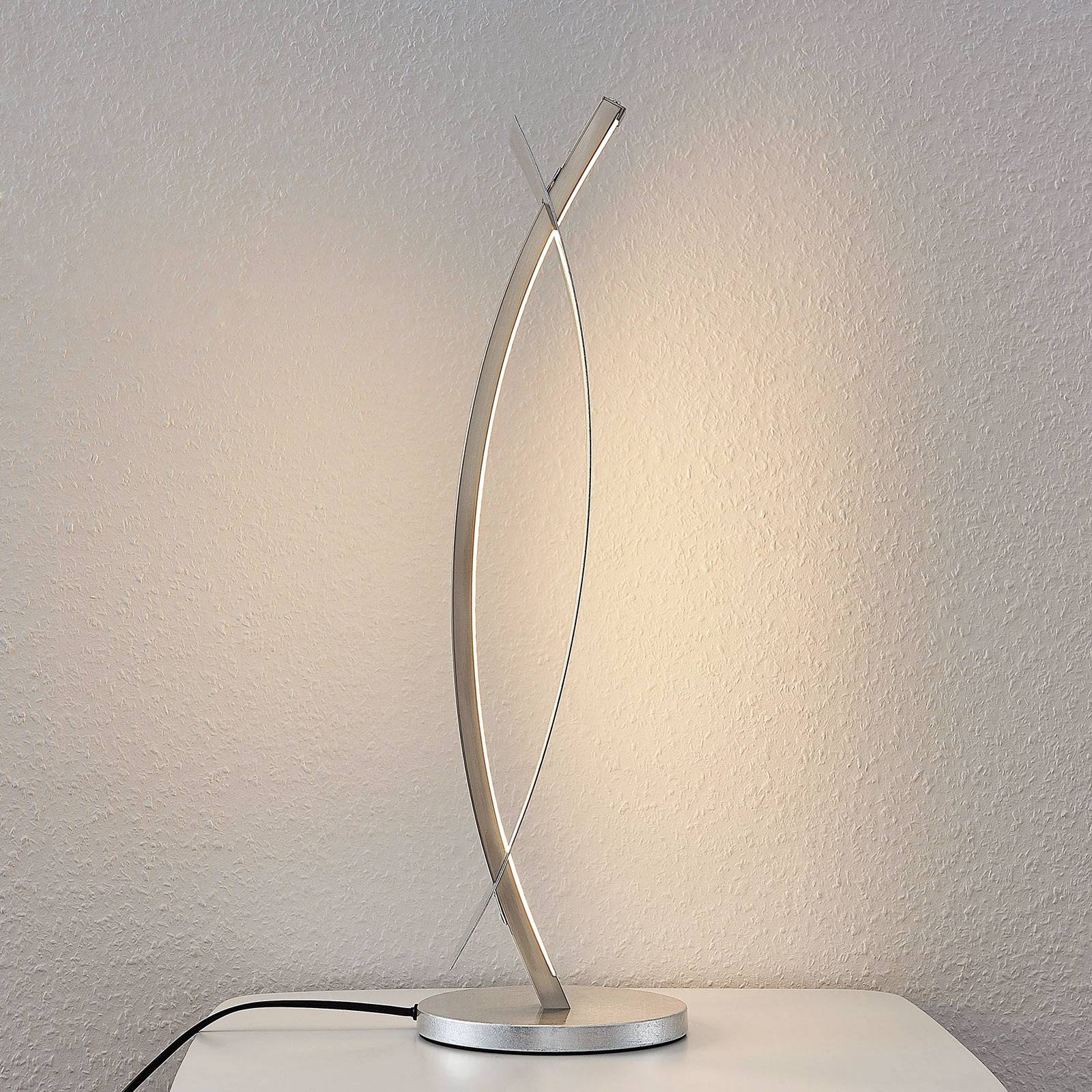 Lampa stołowa LED Lucande Marija, srebrny, metal, 61,5 cm