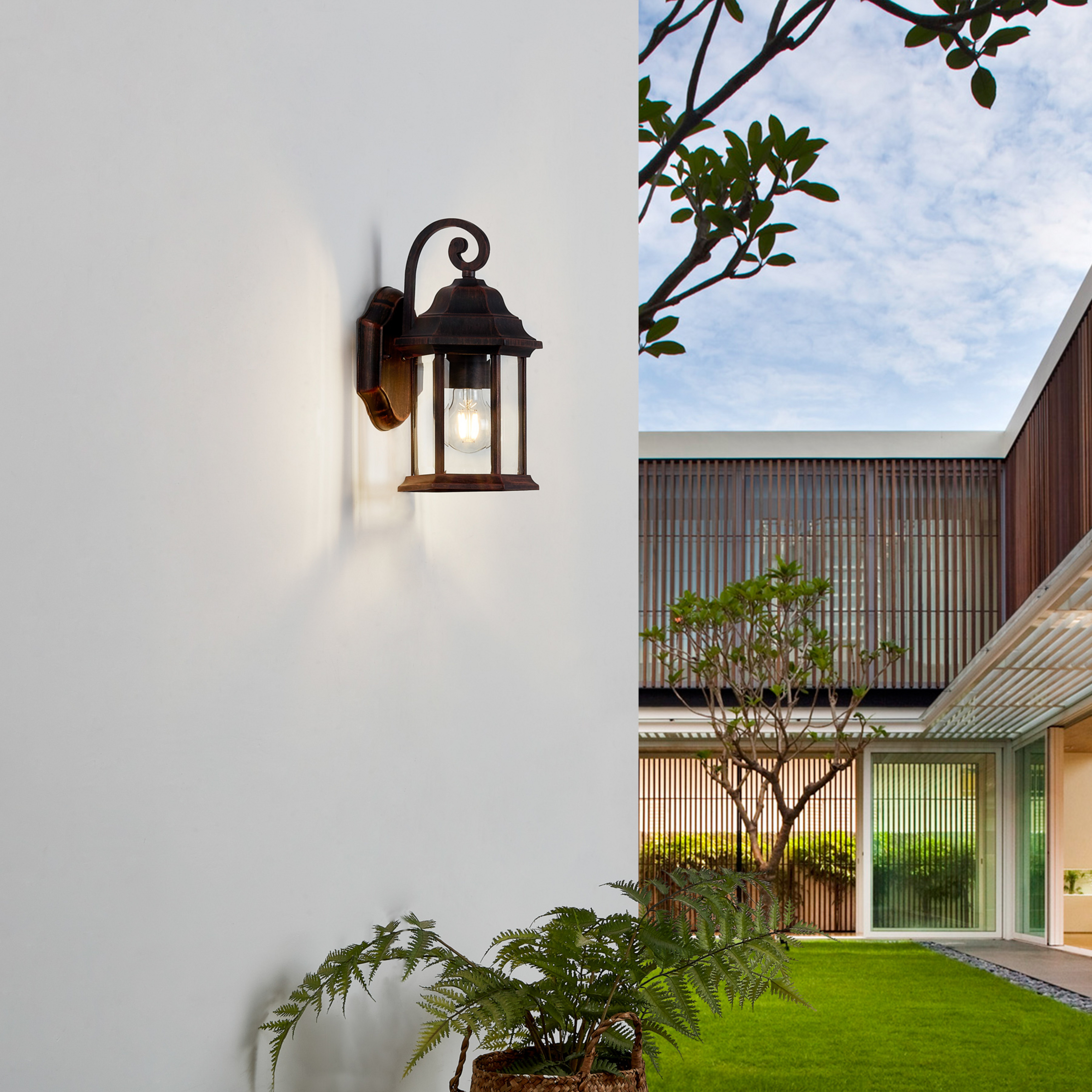 Aplique para exterior Lindby Daaje, color óxido, 30,5 cm, aluminio