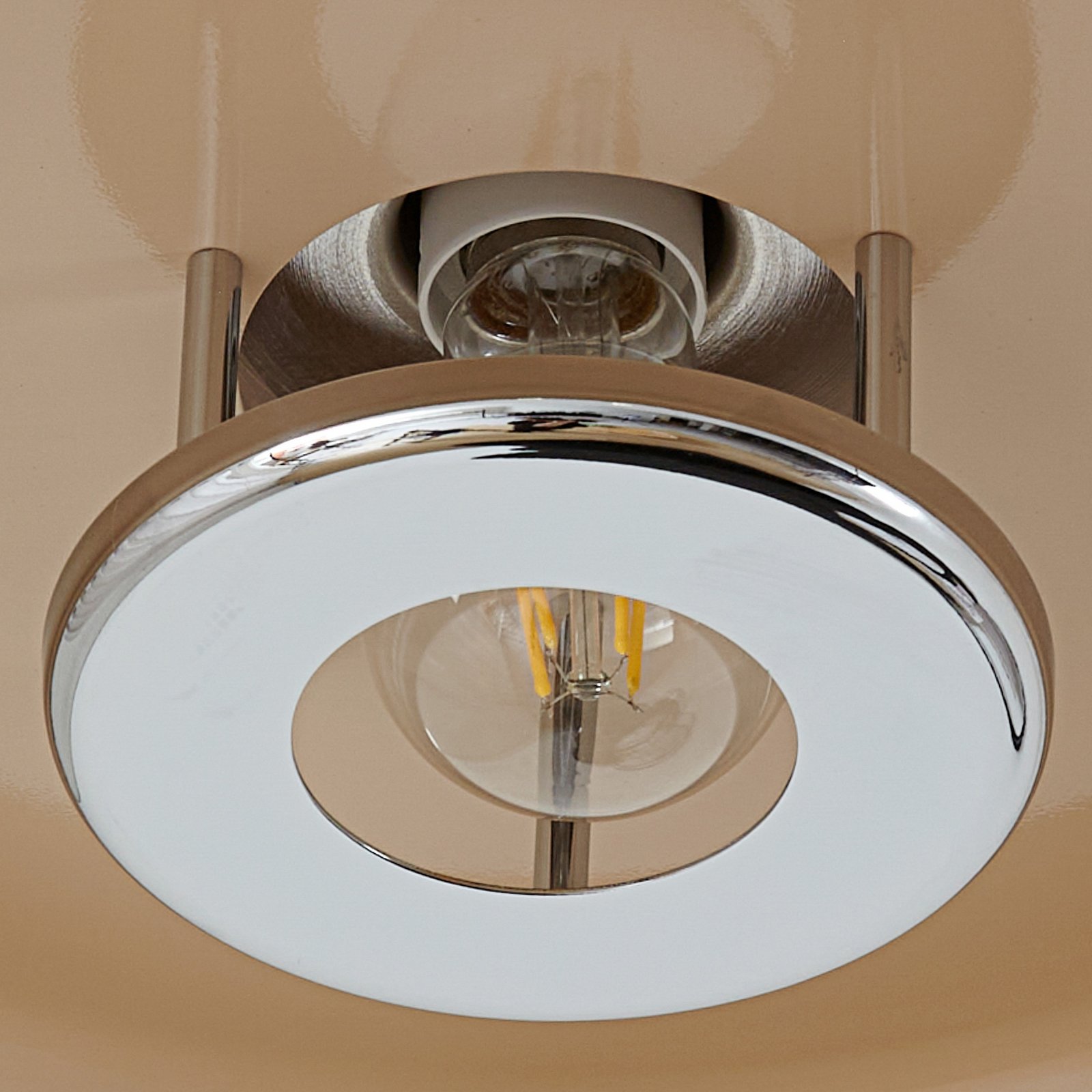 Branford loftlampe, retro, Ø 35 cm, beige, metal - Lindby