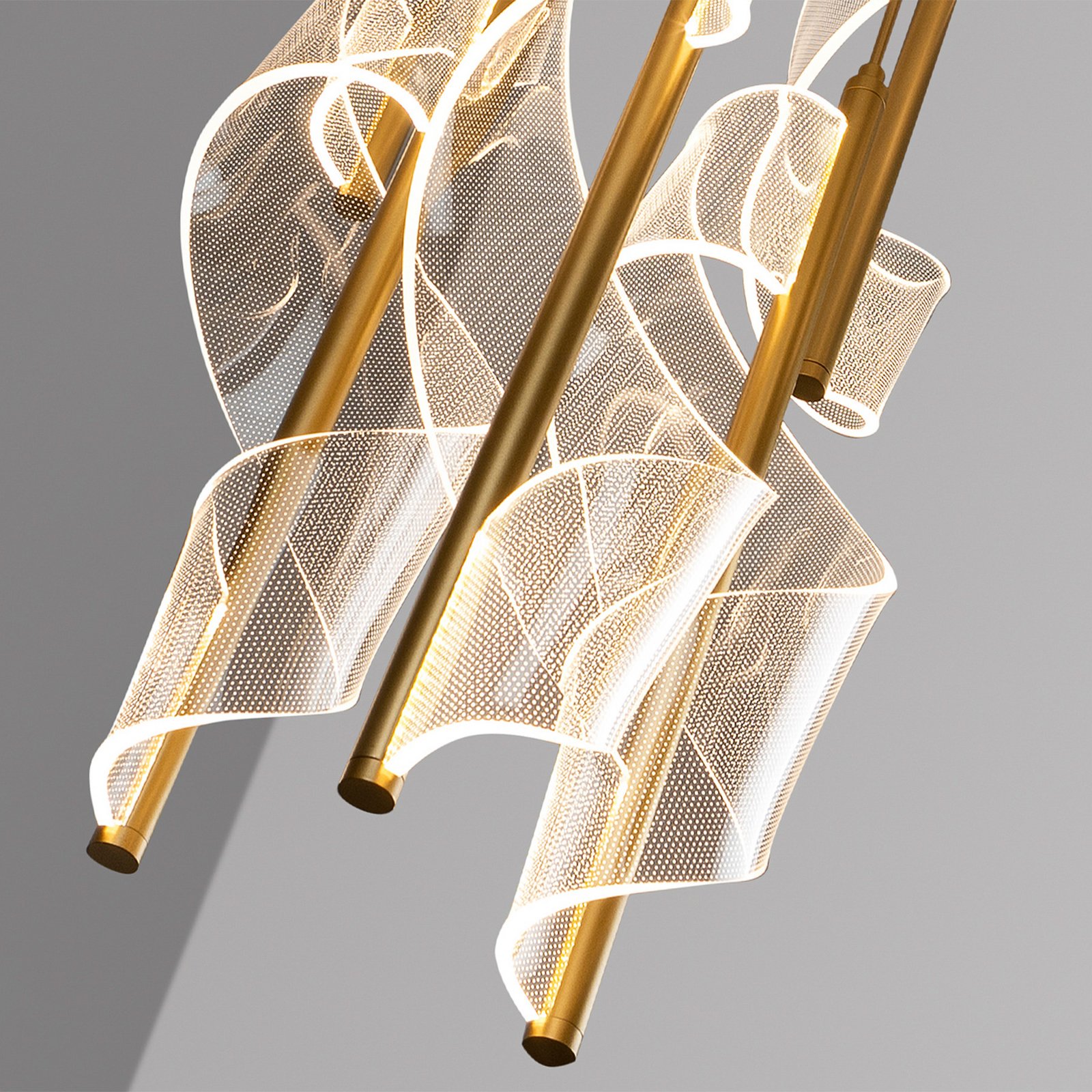 Velas 9-bulb LED pendant light, gold-coloured, metal, plastic
