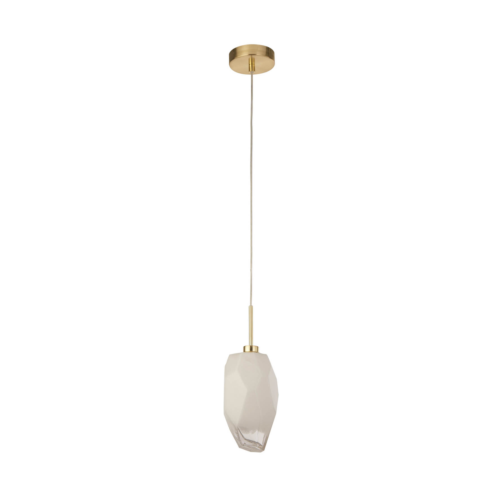 Rocky pendant light, 1-bulb, brass-coloured, steel, glass