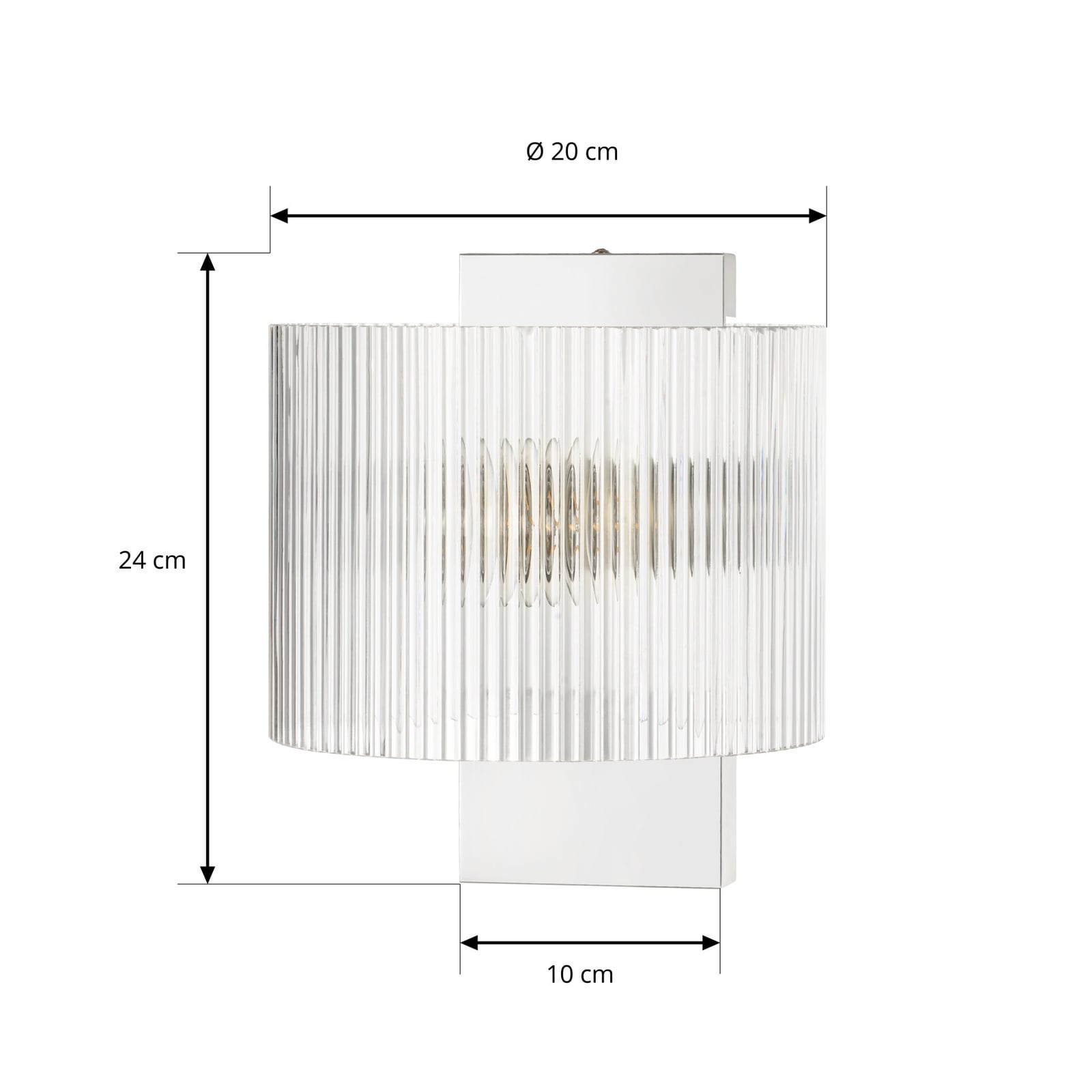Meritt wall light, chrome/clear, 20 cm, glass - Lucande Meritt wall light, chrome/clear, 20 cm, glass - Lucande