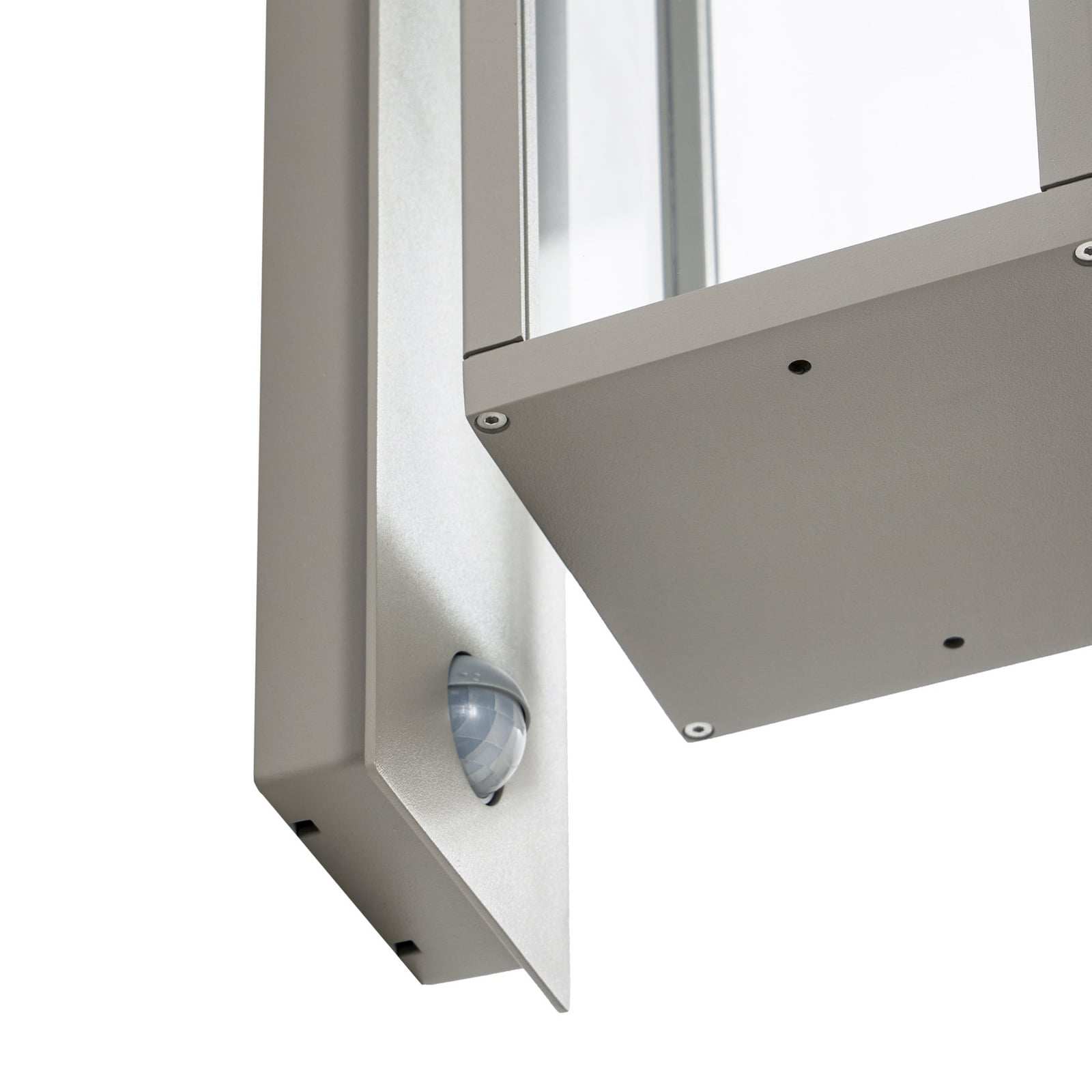 Lucande LED āra sienas lampa Ferdinand, gaiši pelēka, sensors