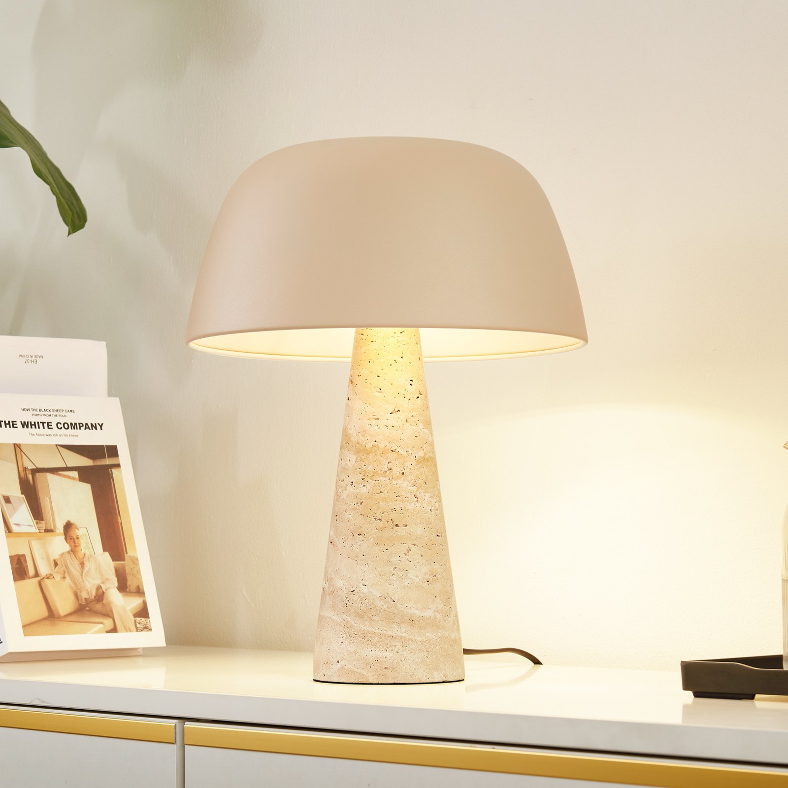 Lindby table lamp Magritt, beige, metal, stone, 41 cm