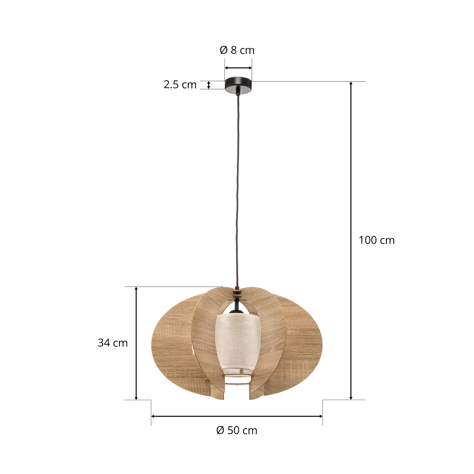 Moderni C M-riippuvalaisin, jossa on puiset lamellit Ø 50 cm