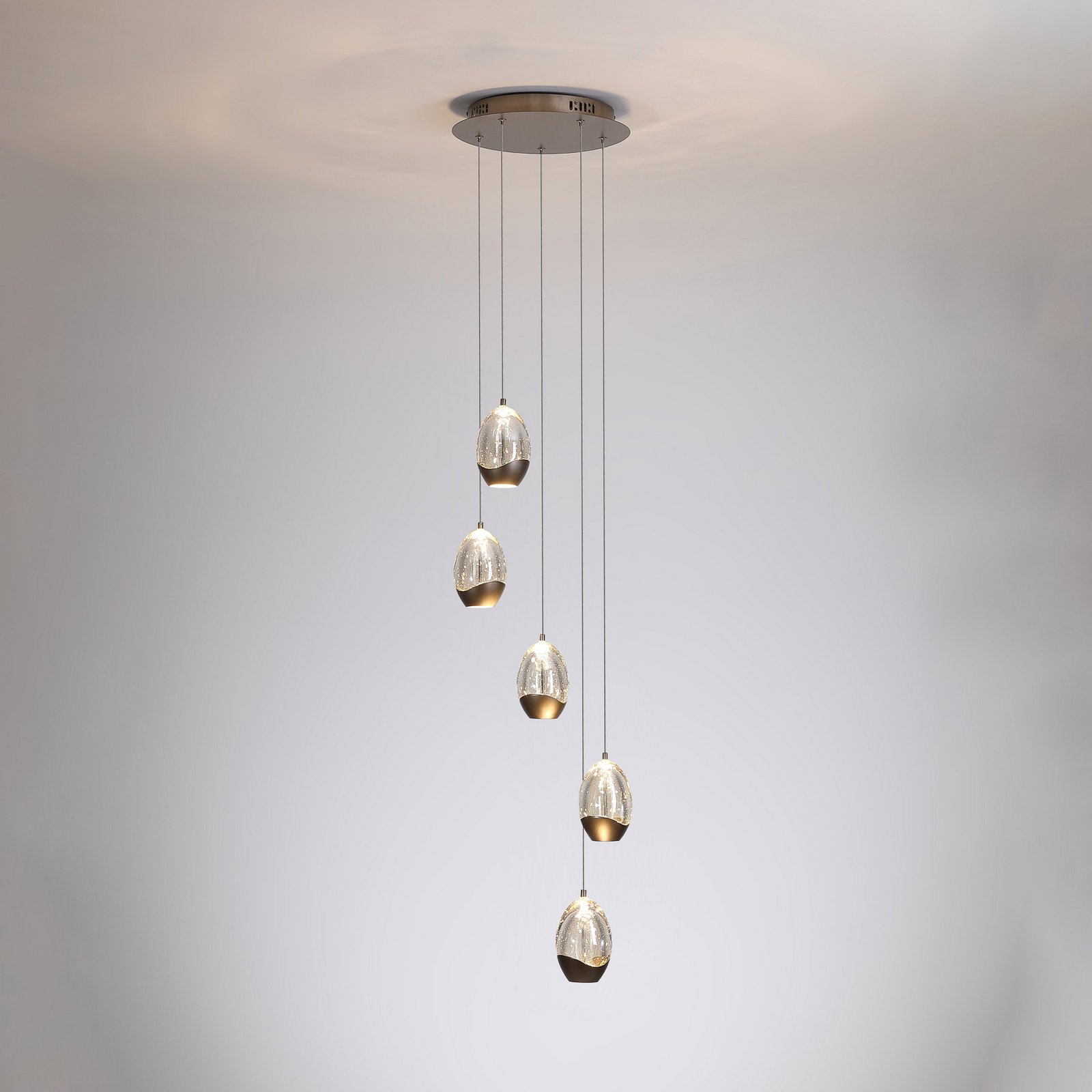 LED-hængelampe Seeds, Ø 30 cm, cremefarvet, glas, 5 lyskilder