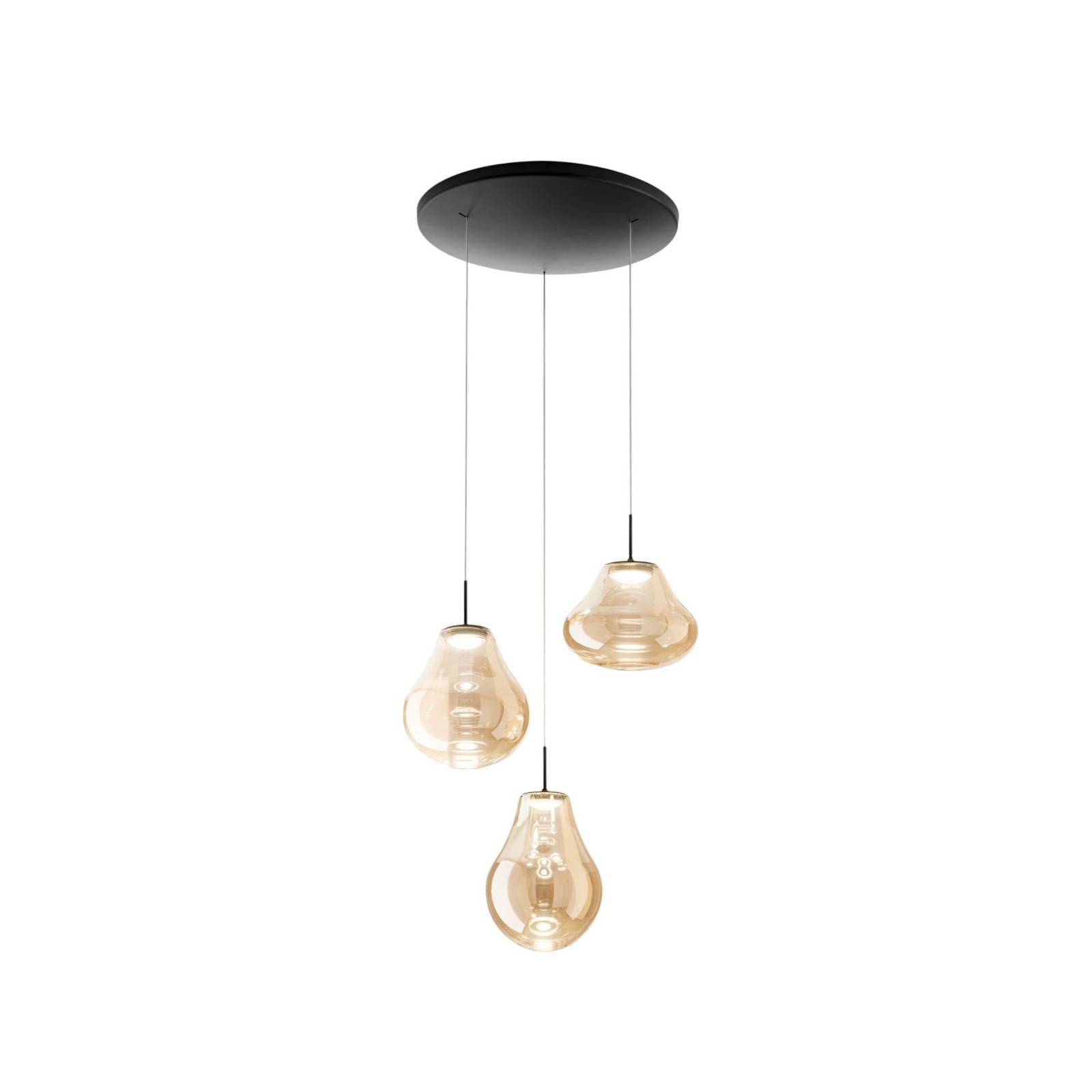 LED-Pendelleuchte Deva, 3-flg., Ø 50 cm, amber, CCT, dimmbar