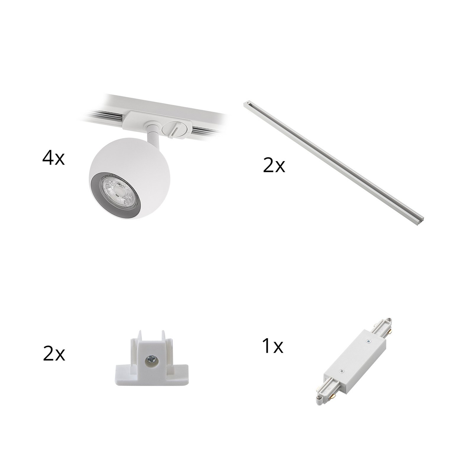 Lindby track lighting system Linaro, GU10, 4-bulb, white, Ø 9 cm