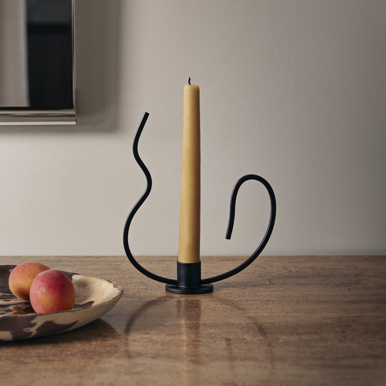 ferm LIVING Candlestick Valse Low, black, iron