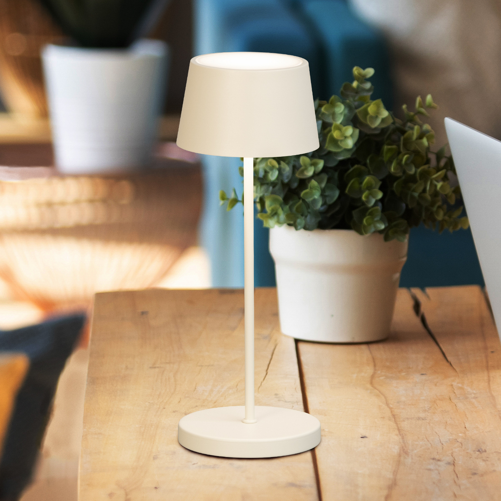 Lampada LED da tavolo ricaricabile Asena Pro beige sabbia, 30 cm metallo IP54