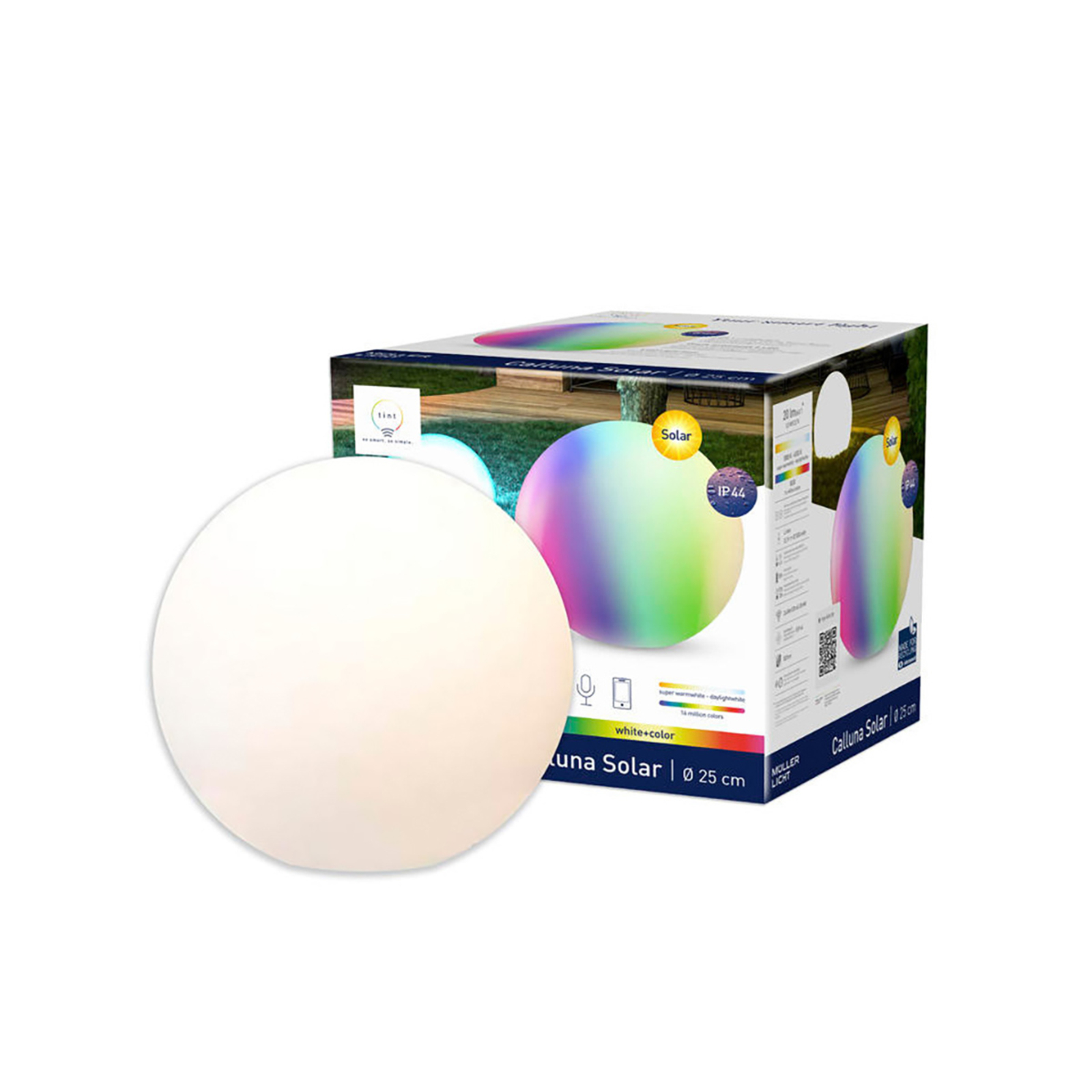 tint Calluna Solar LED globe, CCT, RGB, Ø 25 cm