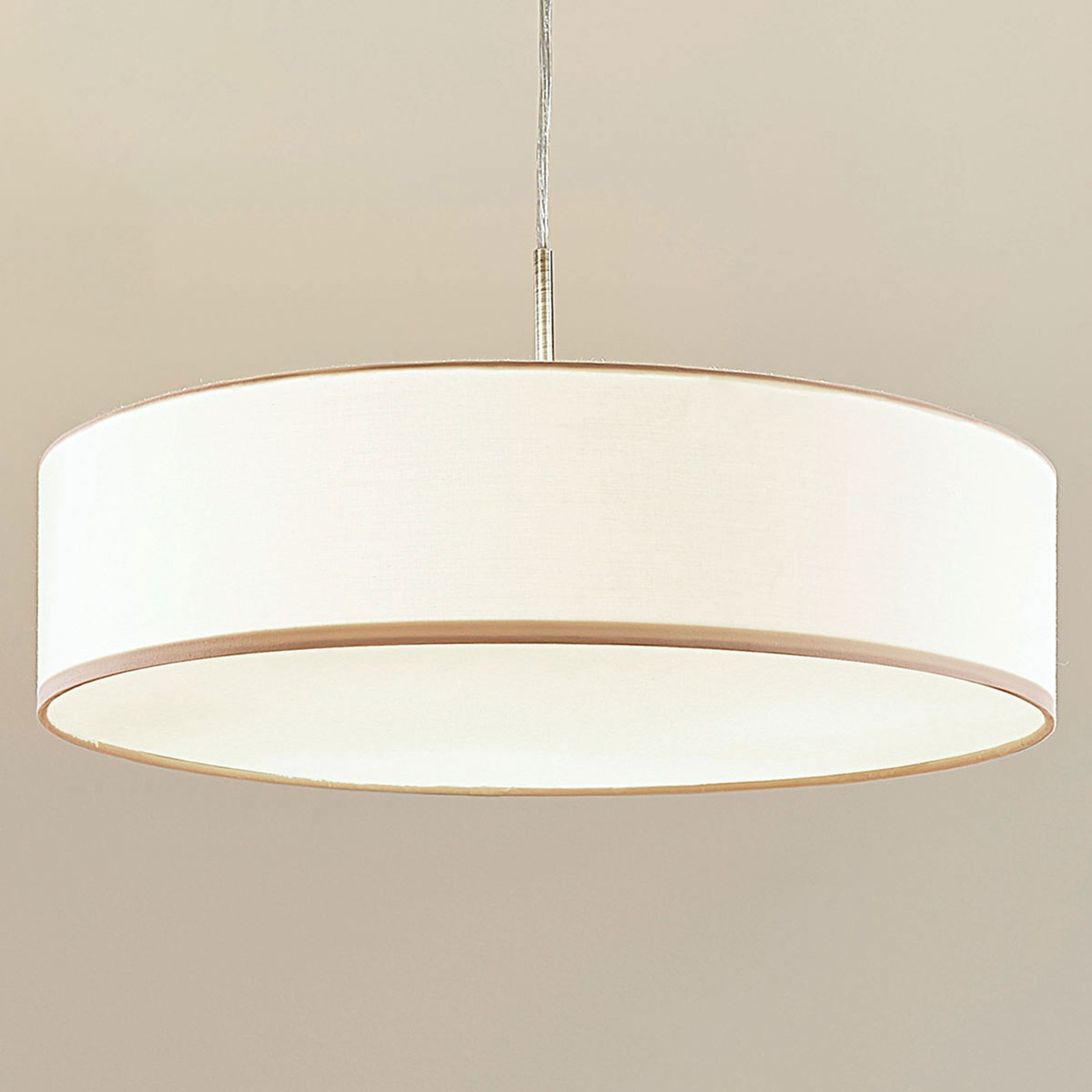 Lindby Cream-coloured Sebatin fabric LED pendant light, for Kitchen, Fabric, metal, E27, 11 W, energy efficiency: A+, H: 12 cm