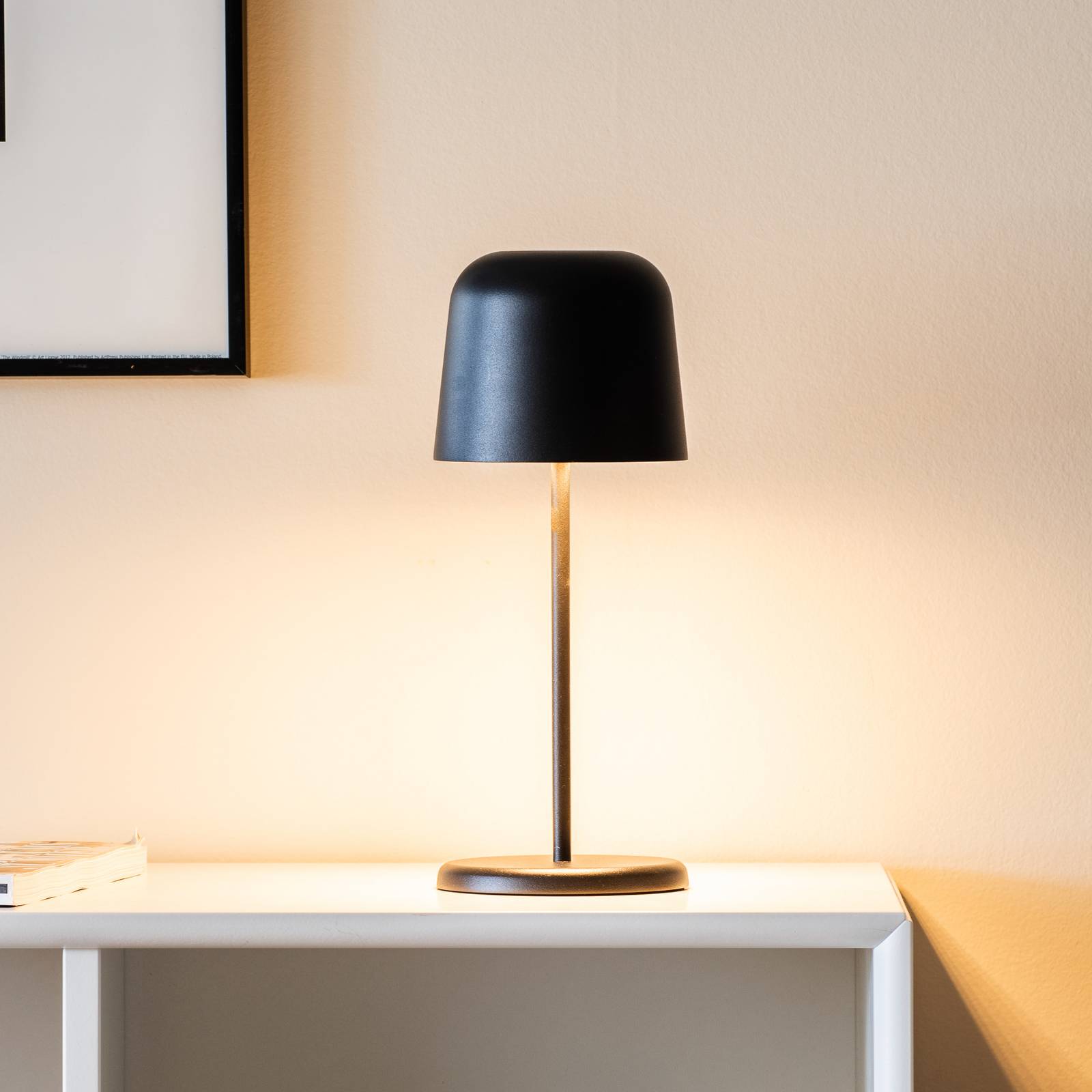 Konstsmide Lampe de table LED rechargeable Biot, noire, hauteur 30 cm, IP54, USB