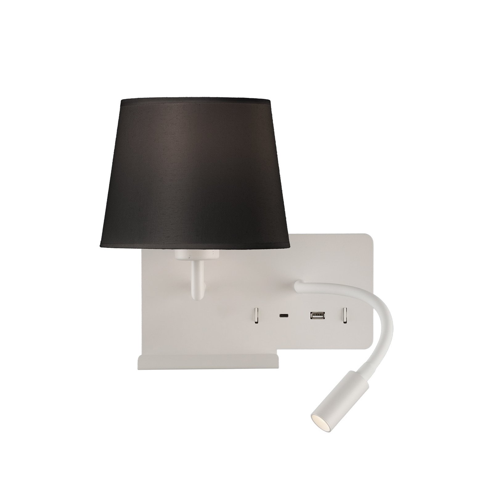 Kinkiet Hold, lewy, biały/czarny, lampka do czytania, port USB
