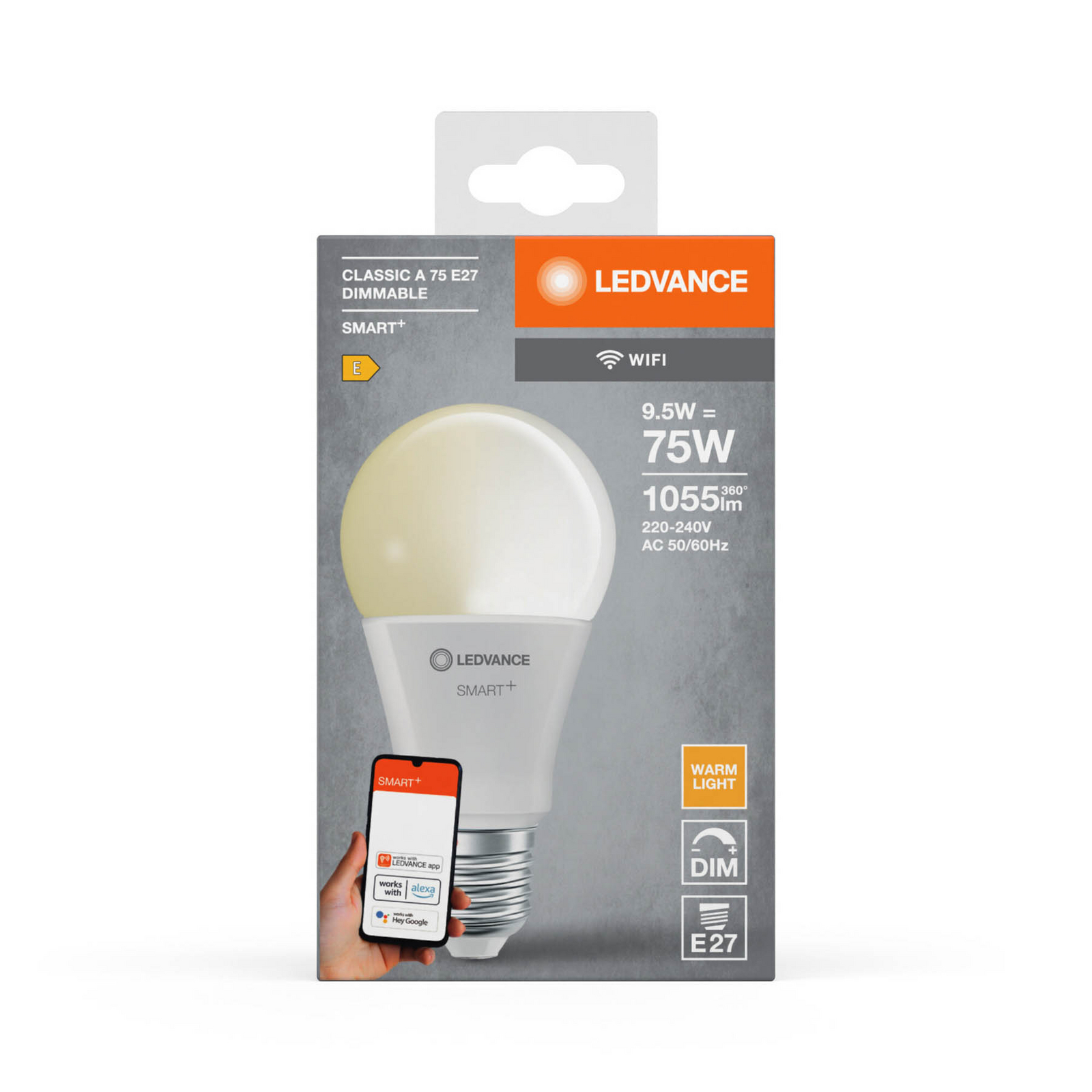 LEDVANCE SMART+ WiFi LED-lampa E27, 9,5W Classic, 2 700K