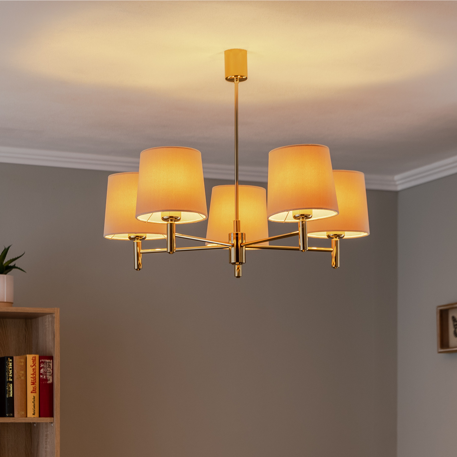 Argon Candelabru Polo 5 becuri bej/alamă închisă - Camera de zi / sufragerie - bej alamă închisă - Țesătură / Textil