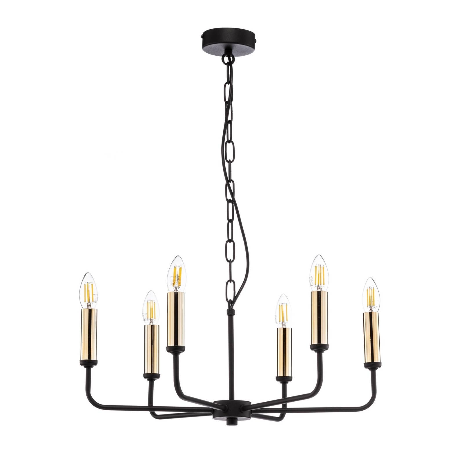 Kronleuchter Ampli, schwarz/gold, sechsflammig