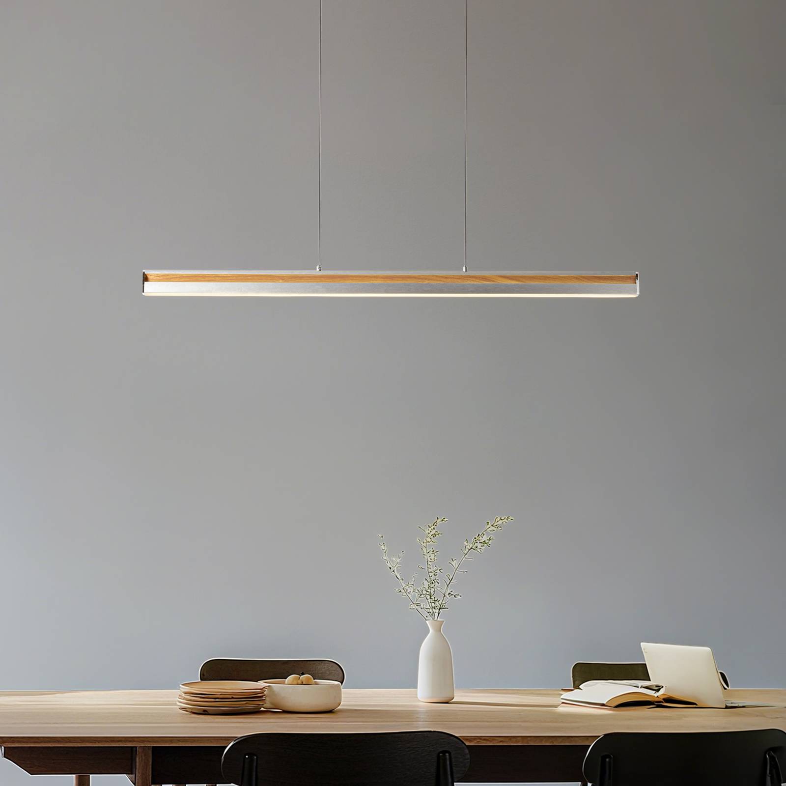 Lucande LED-Hängeleuchte Lutana, rosegold/holzfarben, 101 cm günstig online kaufen
