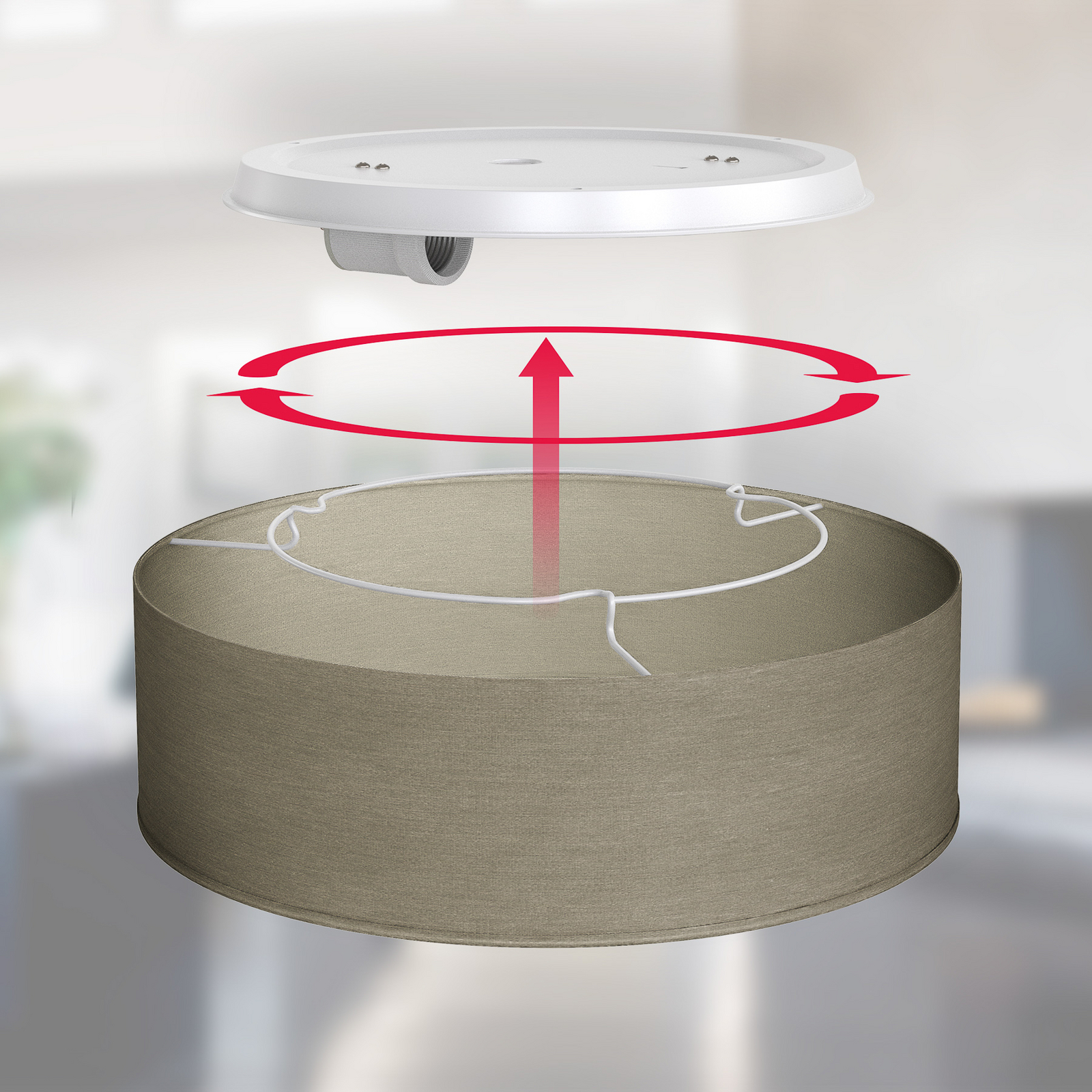 Plafondlamp Litora, taupe, Ø 30 cm, textiel, E27 Plafondlamp Litora, taupe, Ø 30 cm, textiel, E27