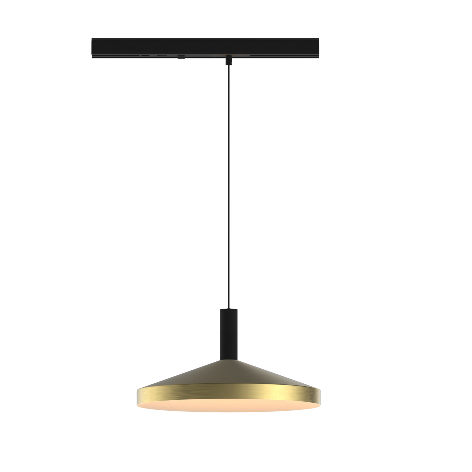 LED-pendel med skinne LORA III, messing, Ø 36 cm, 40°, CCT, 3-faset
