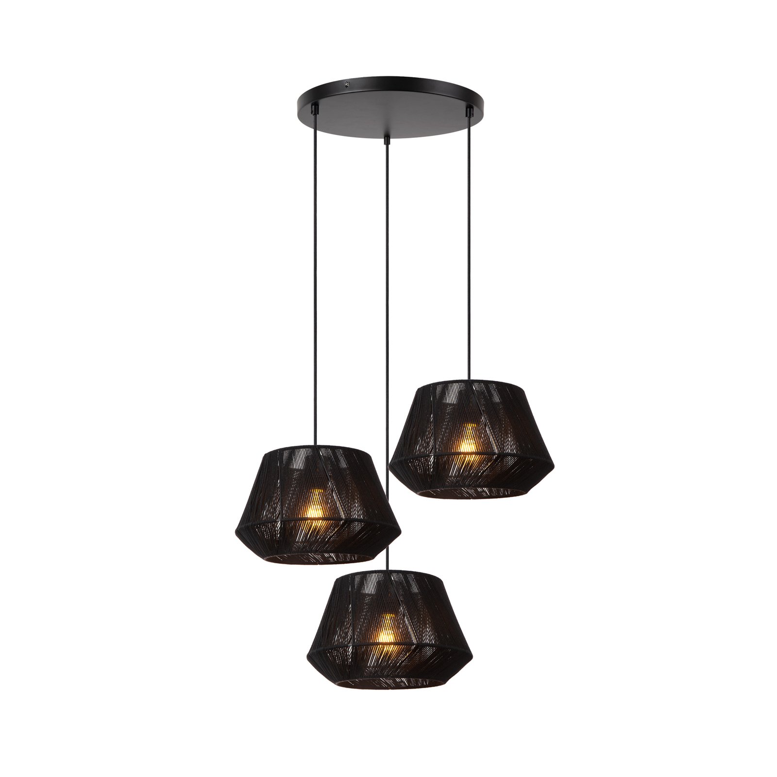 Suspension Jessica, 3 lampes, noir, Ø 30 cm, coton