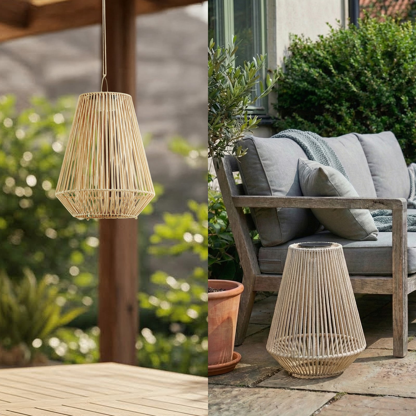 Lindby LED-aurinkokäyttöinen riippuvalaisin Austas, beige, Ø 32 cm, USB, IP54