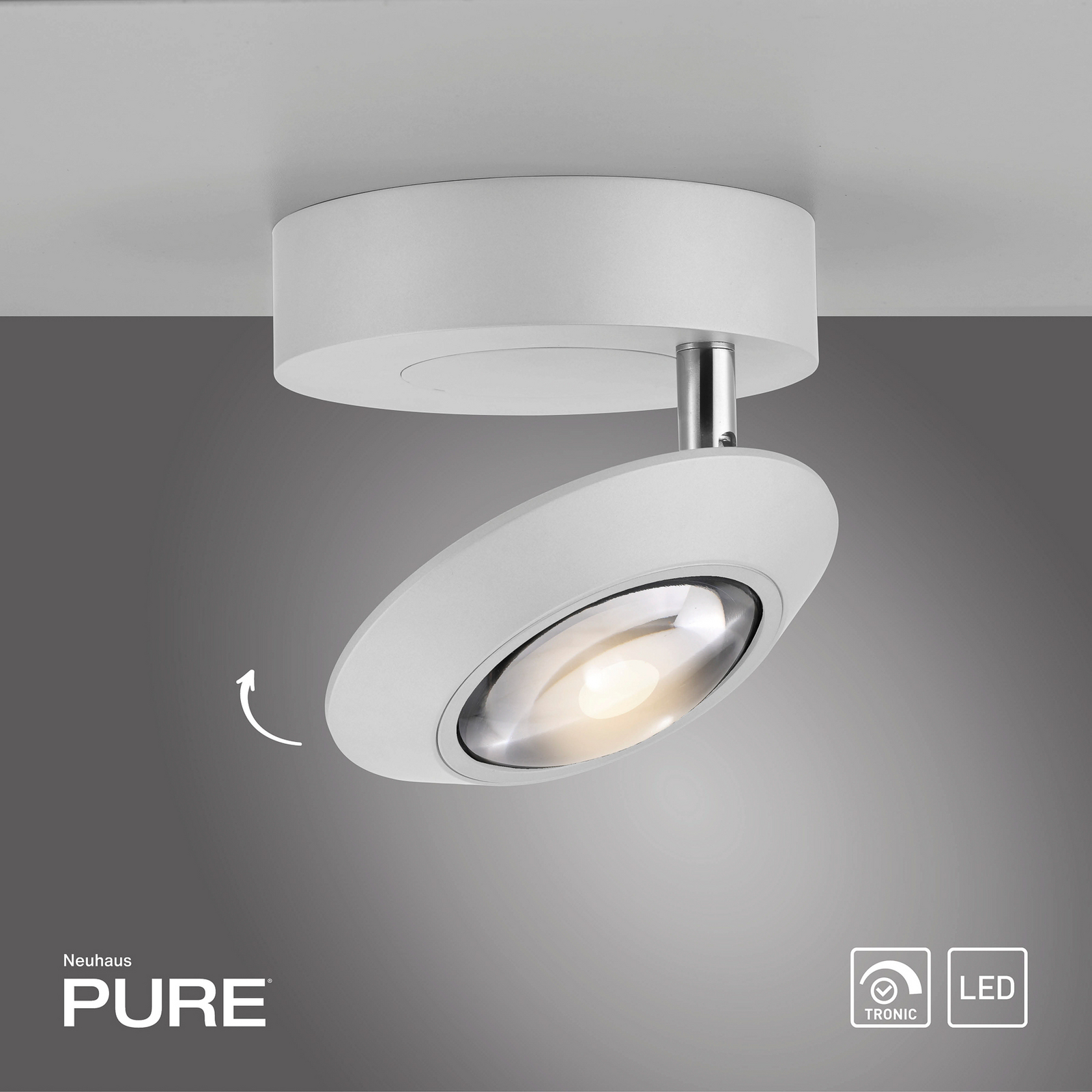 PURE LED таванска лампа Oculis, бяла, Ø 15 cm, желязо/стъкло