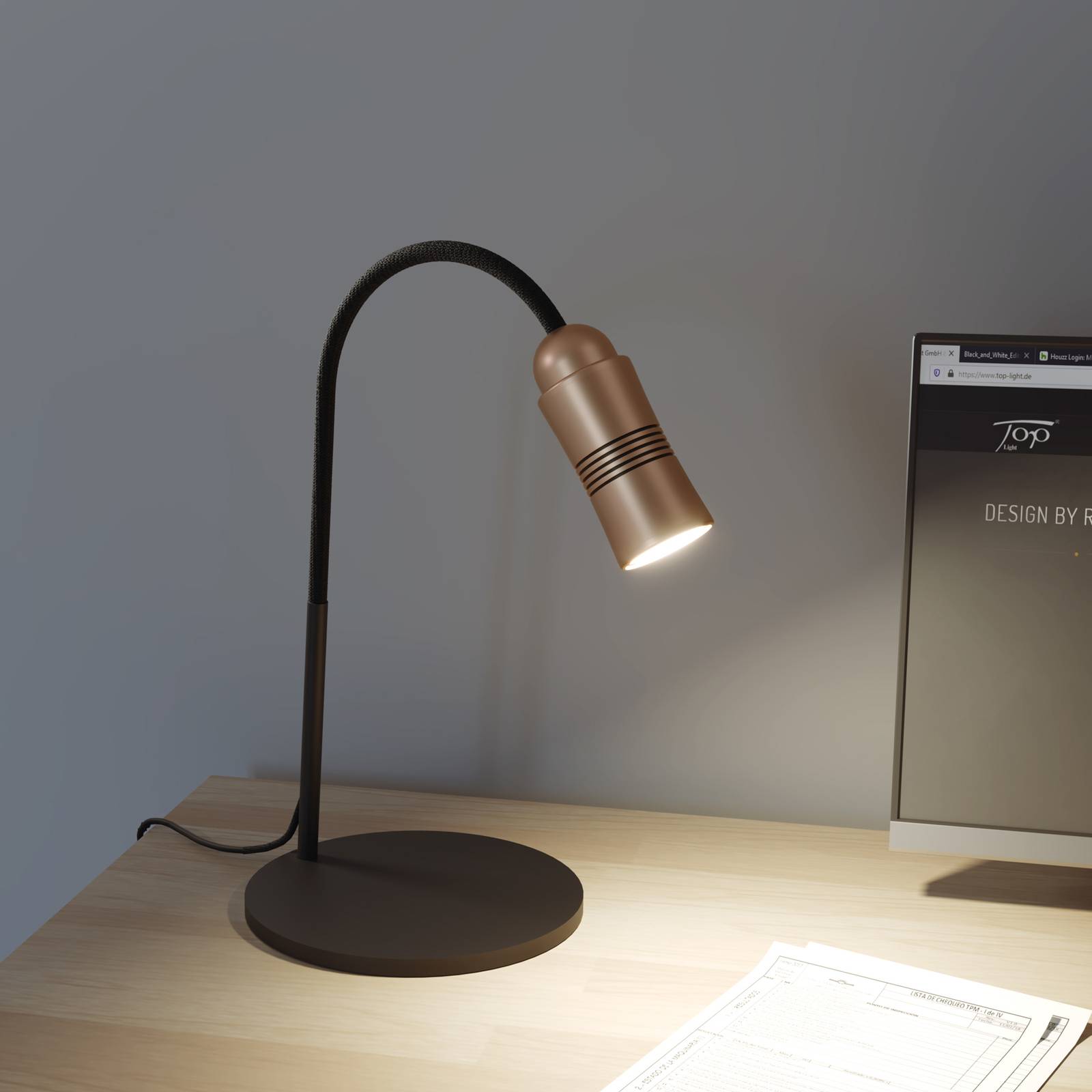 Top Light Neo! Table lampe à poser LED dim cuivrée/noire