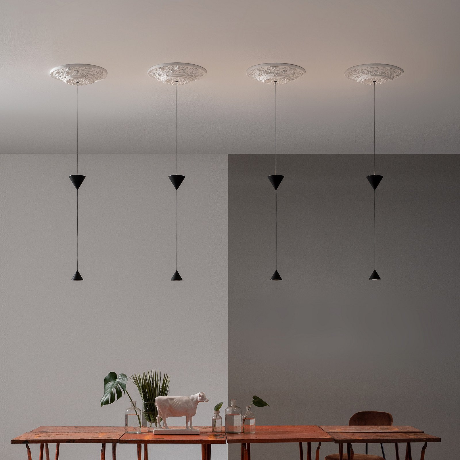 Karman Moonbloom lampă suspendată LED 2 becuri Ø40cm 3000K - Camera de zi / sufragerie - design - negru mat alb - Tencuială / Argilă