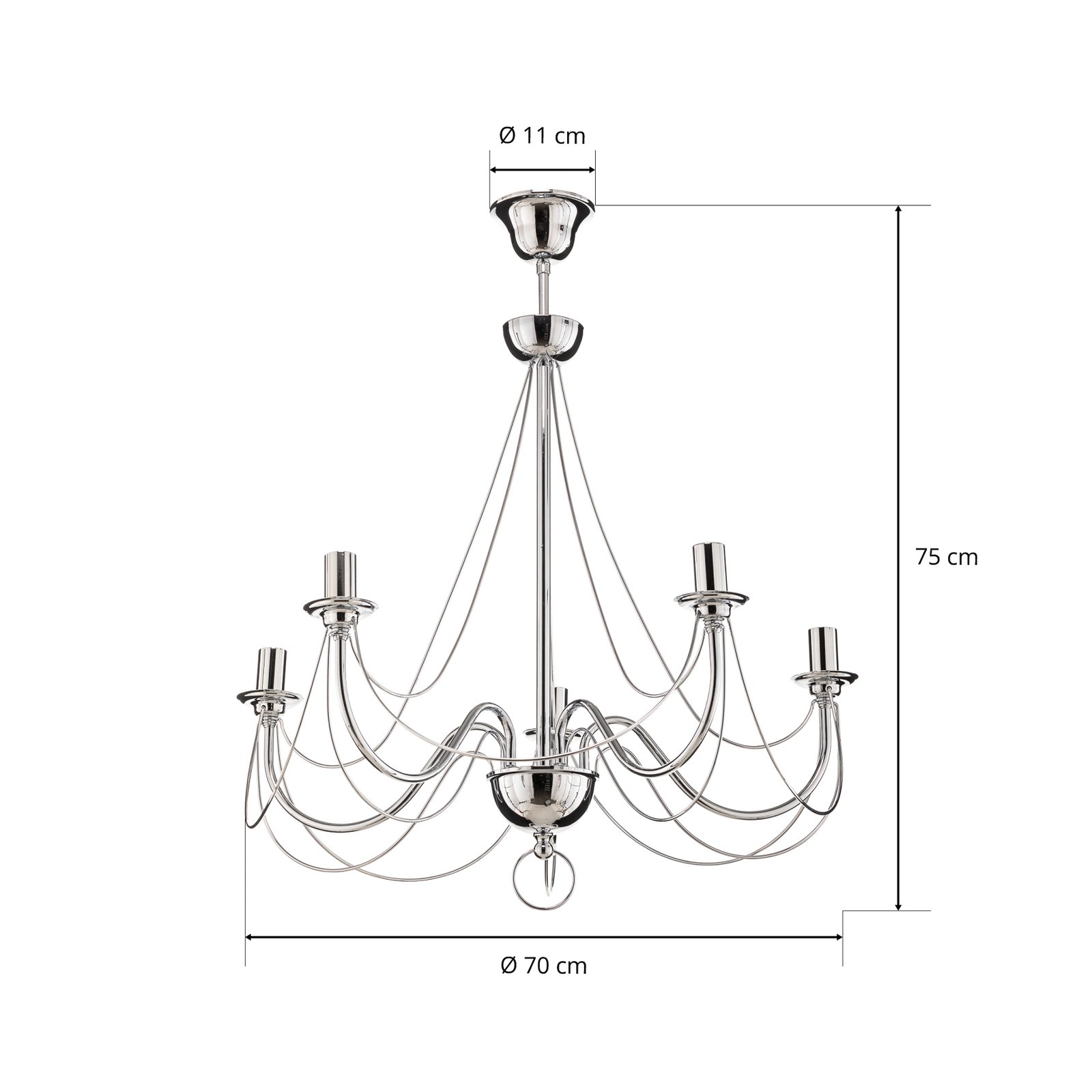 Kroonluchter Retro, 5-lamps 75cm, chroom