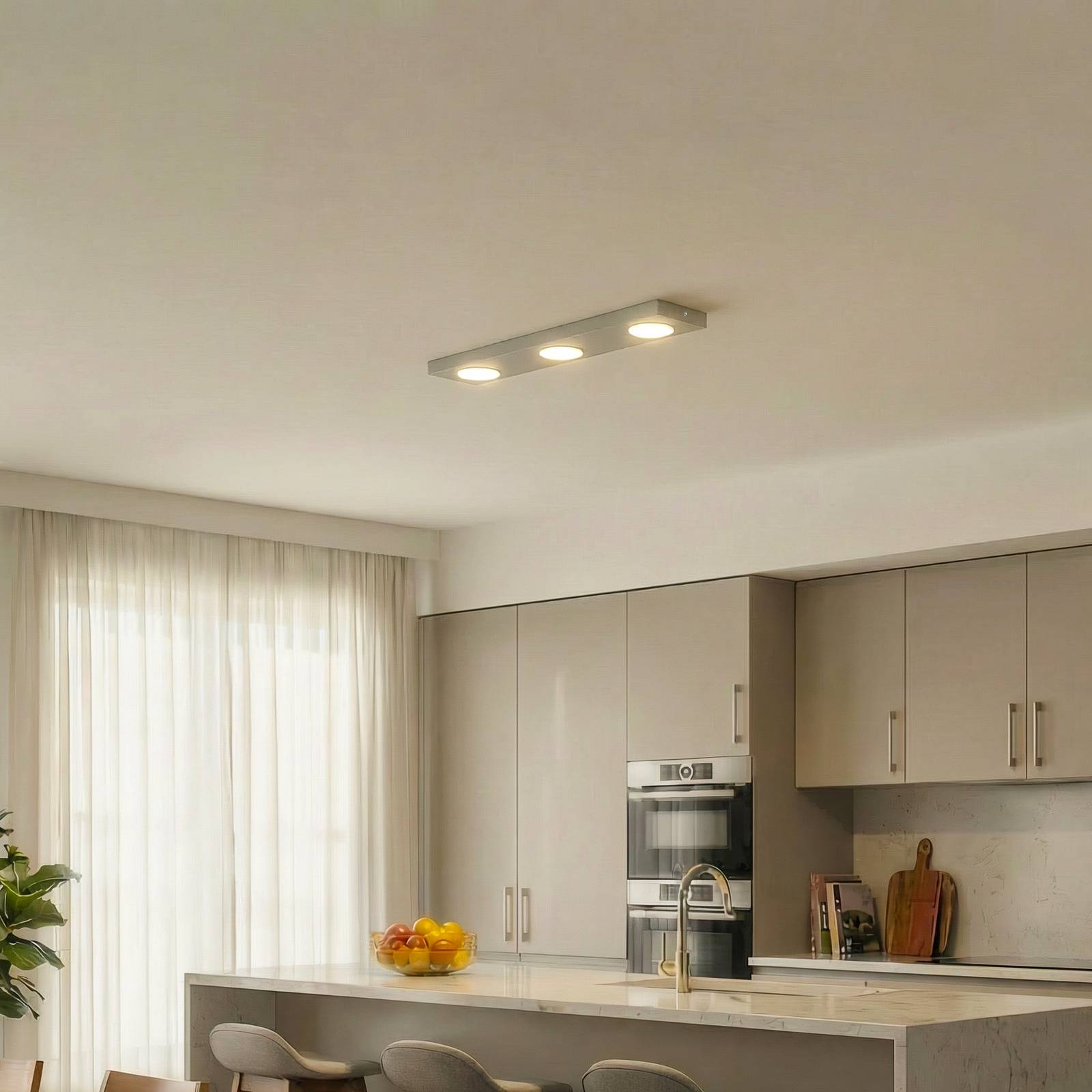  Sigma Deckenlampe Hero Grau-beige, 55 X 12 Cm, 3-fl., Metall Gx53 