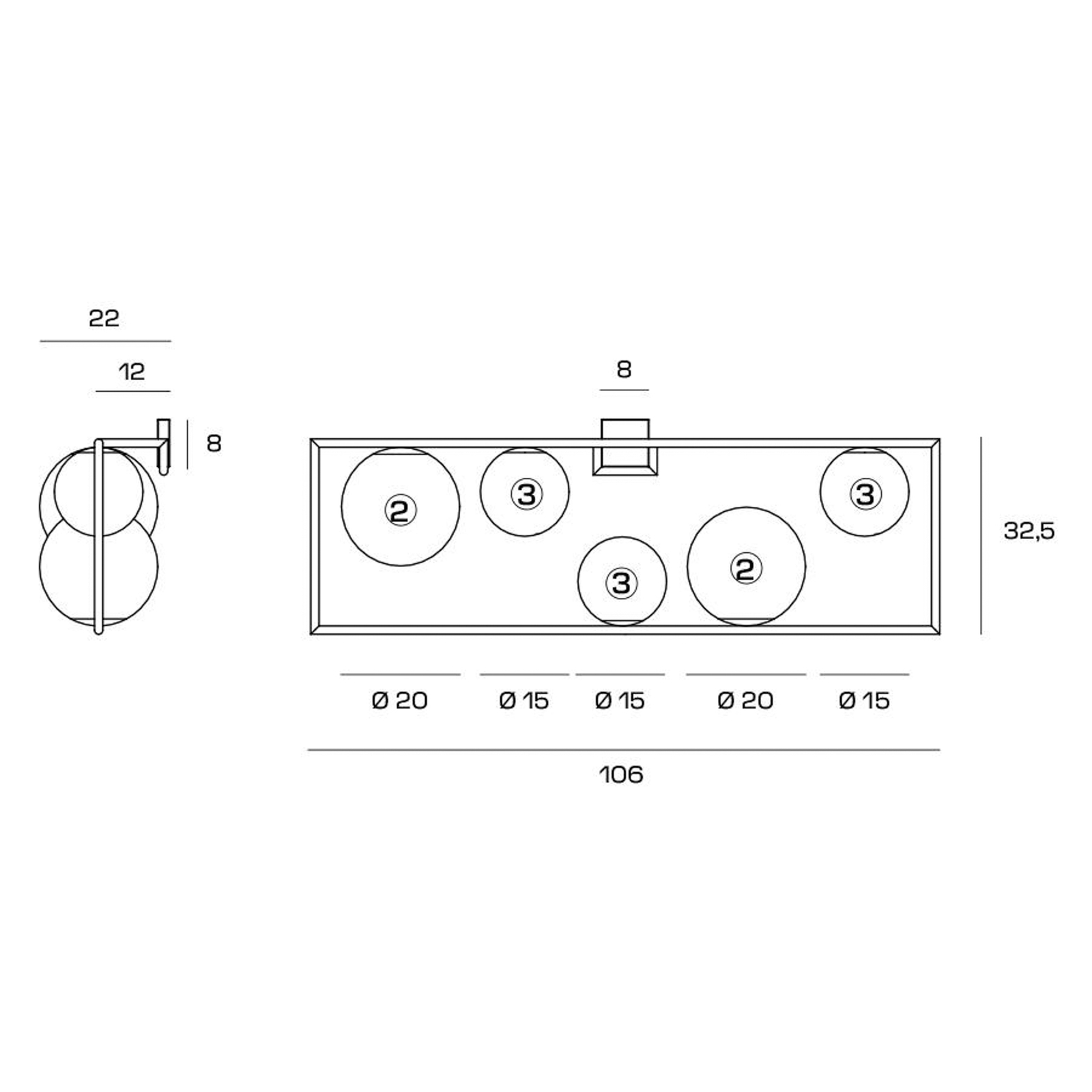 Buble wall light, steel-coloured, 5-bulb, glass