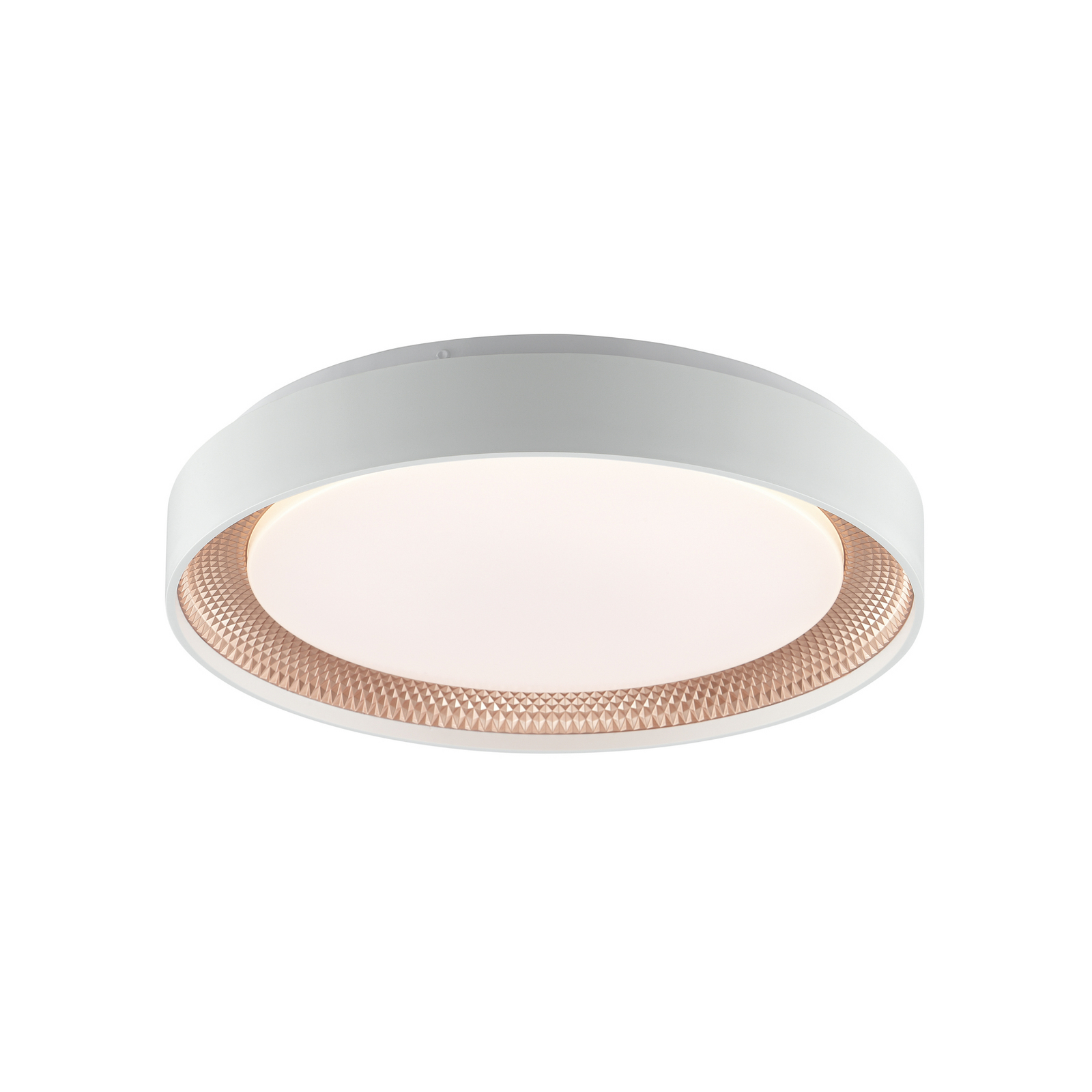 Plafón LED Waldo, blanco/oro rosa, Ø 38,5 cm, CCT, atenuable. Plafón LED Waldo, blanco/oro rosa, Ø 38,5 cm, CCT, atenuable.