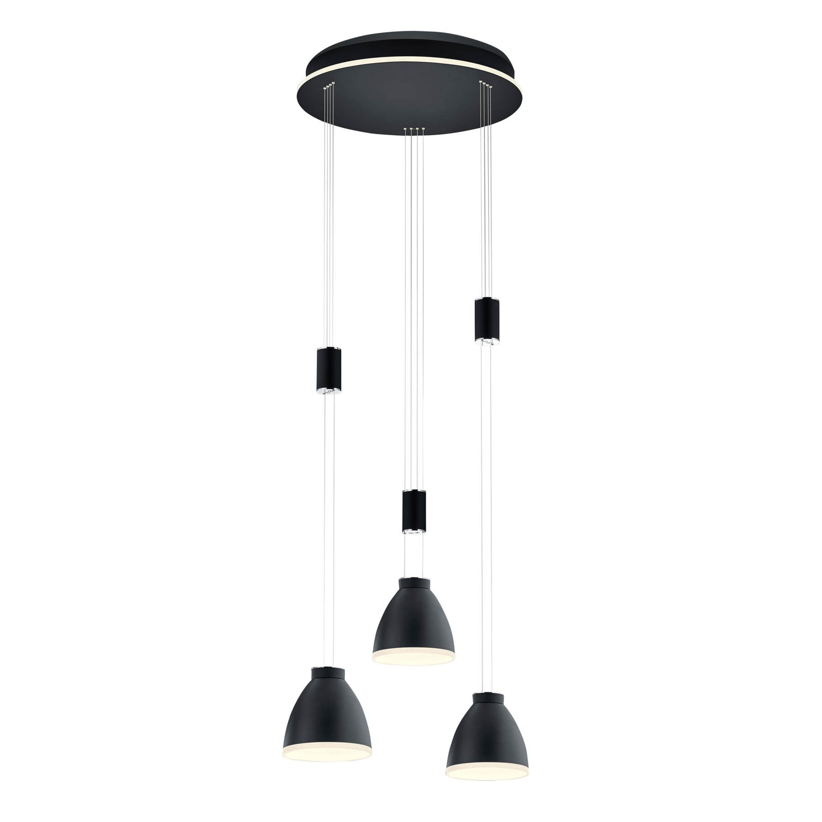 Leni LED pendant light, 3-bulb, round, black