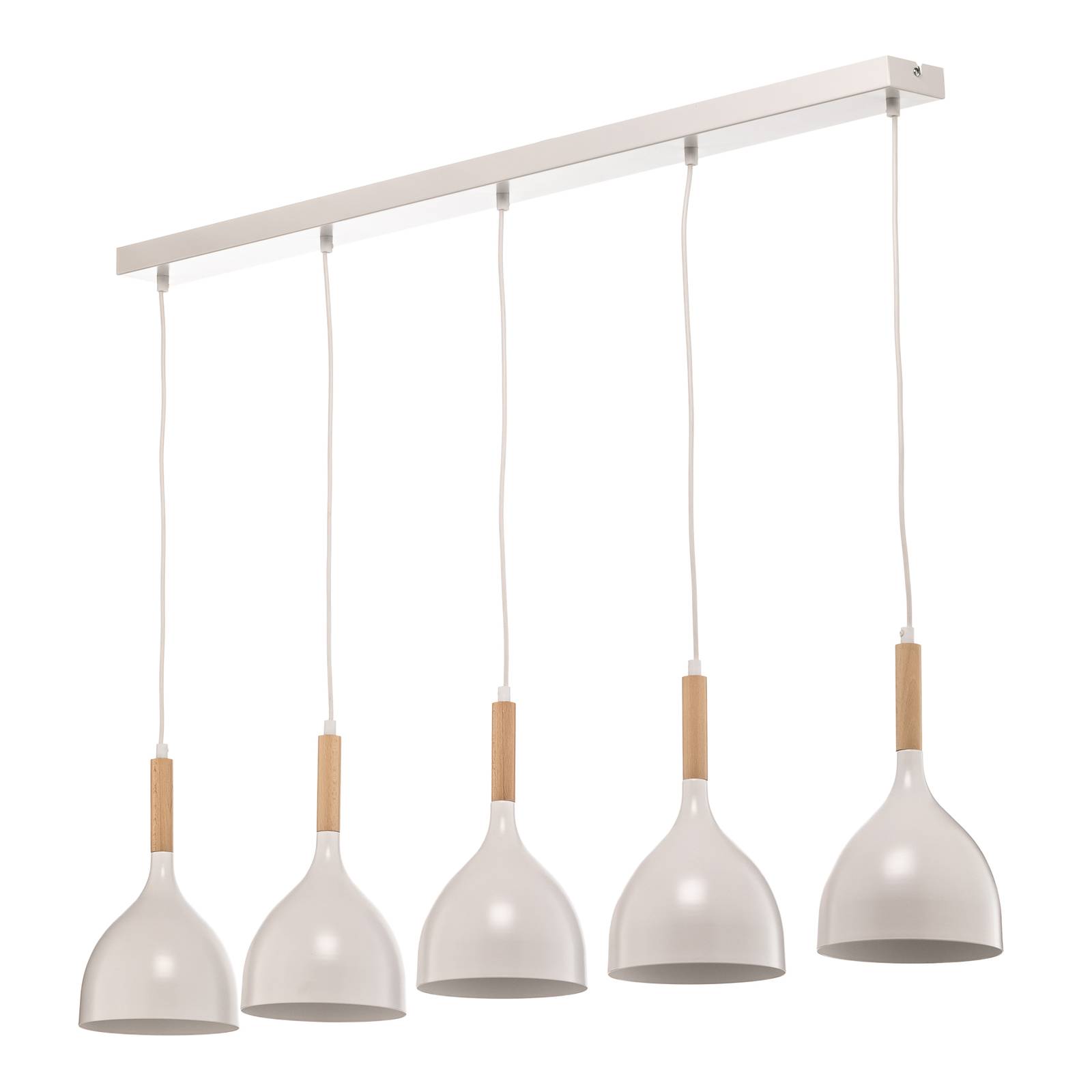 Suspension Noak 5 lampes longue blanc/bois naturel