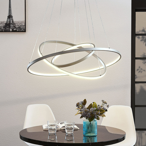 Lampada LED a sospensione Ezana, 3 anelli, nichel