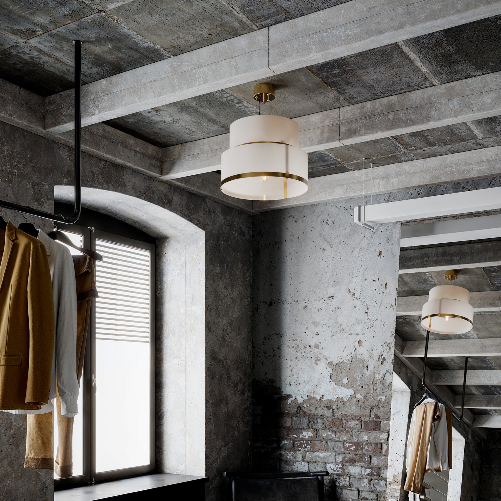 By Rydens pendellampe Marcel, messing/hvit, Ø 50 cm