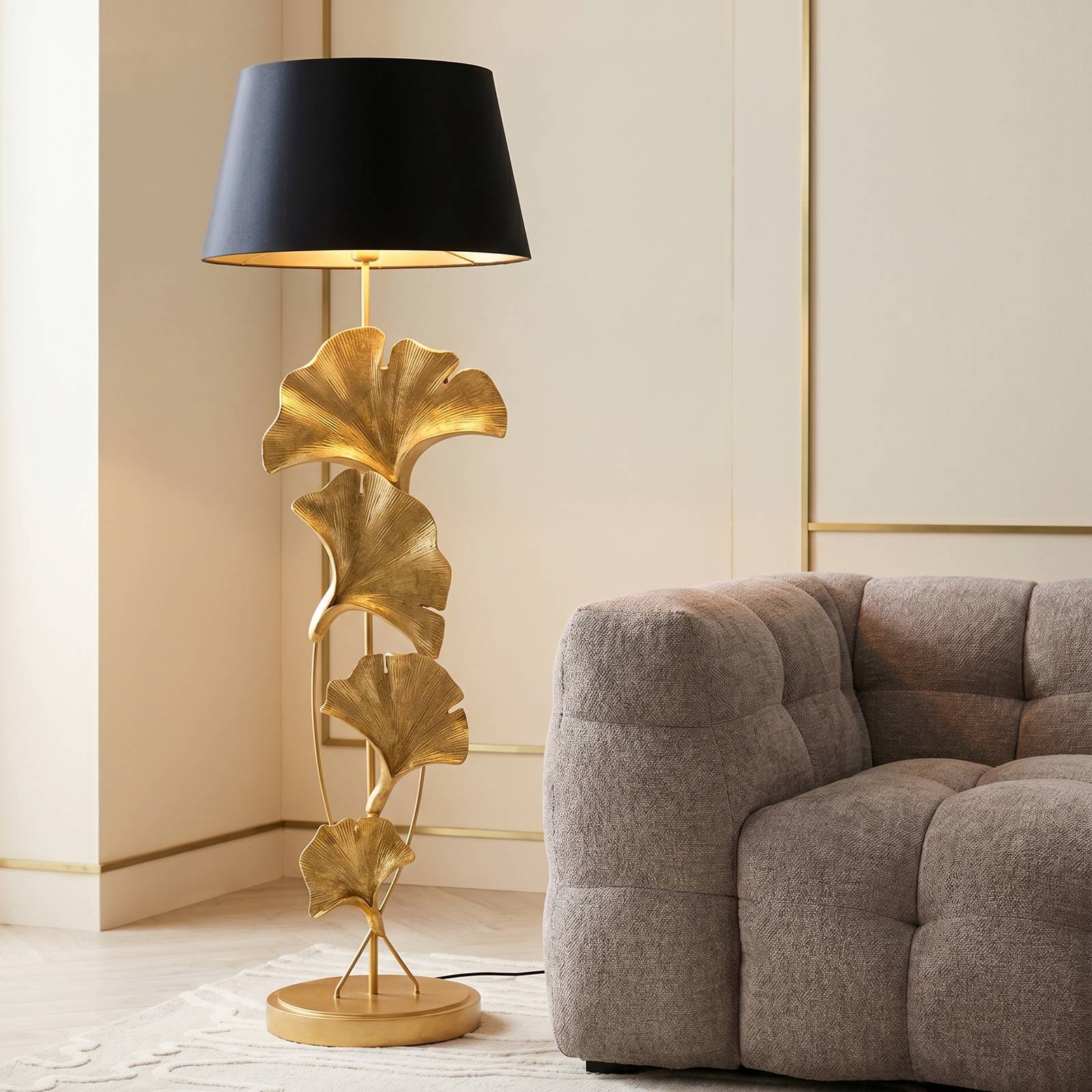 Lampa stojąca KARE „Ginkgo”, złota, len, wysokość 129 cm, E27