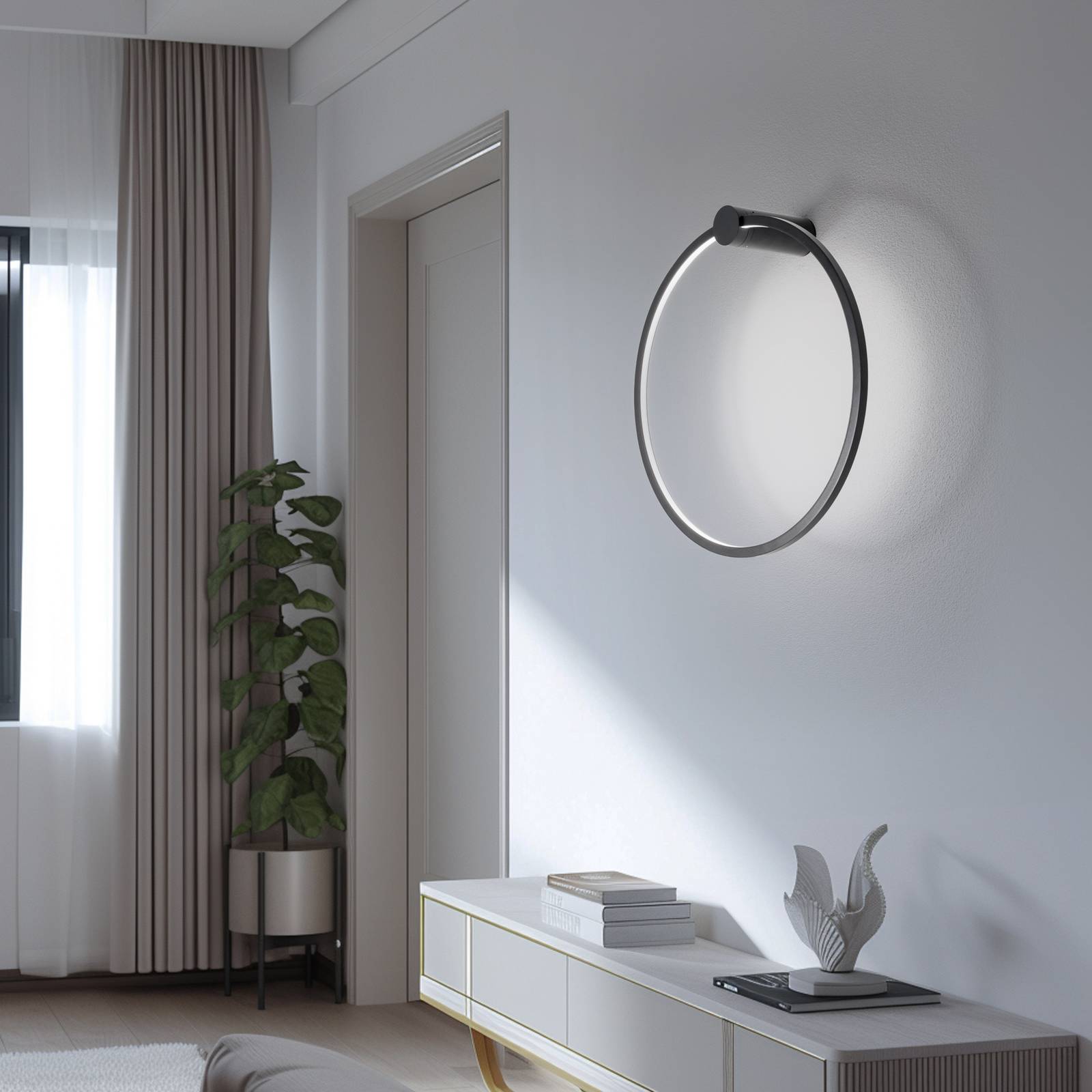 LED-Wandleuchte Saturno, schwarz, Ø 50 cm, Metall, 4.000 K günstig online kaufen