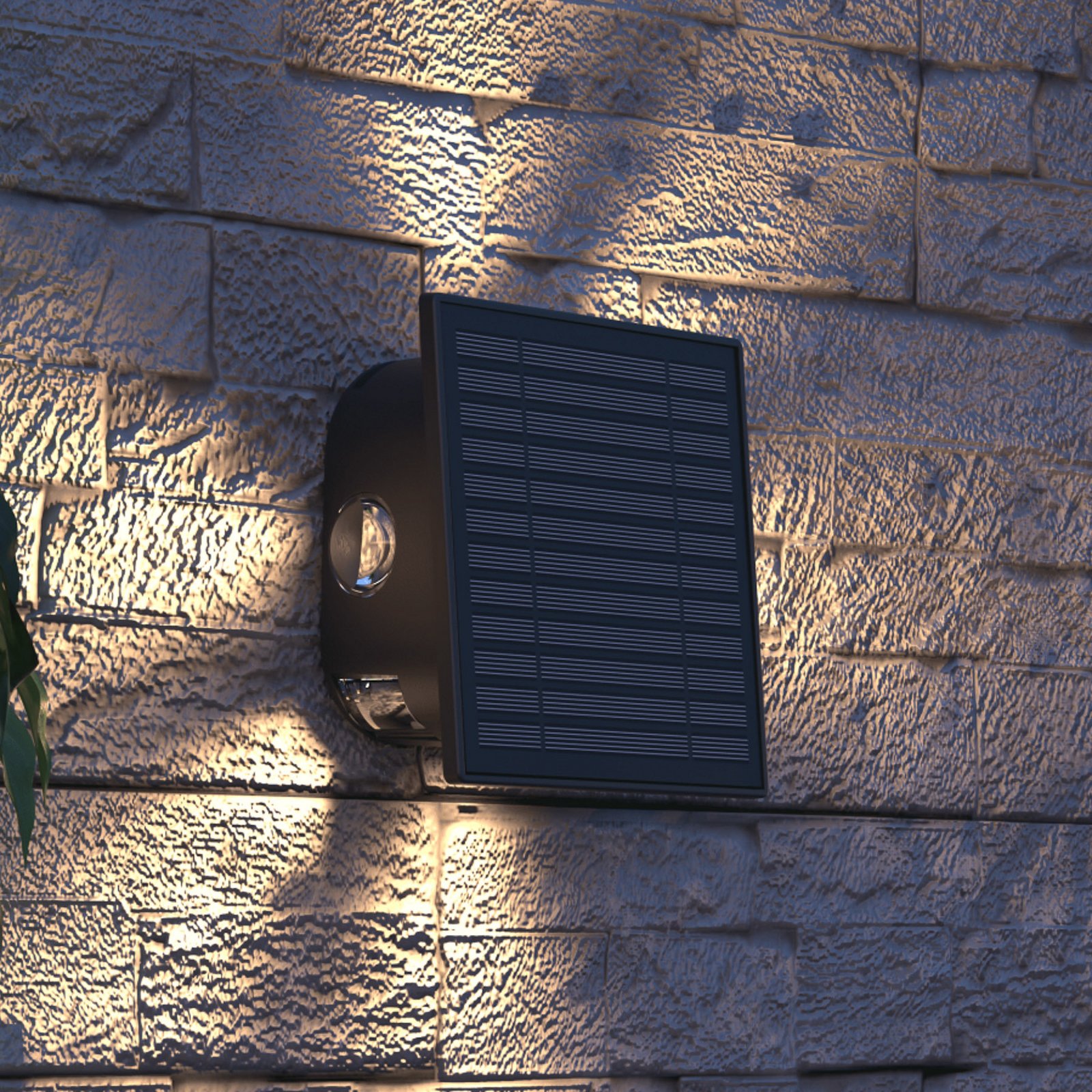 Calex Altamura solar LED outdoor wall light, indirect, black