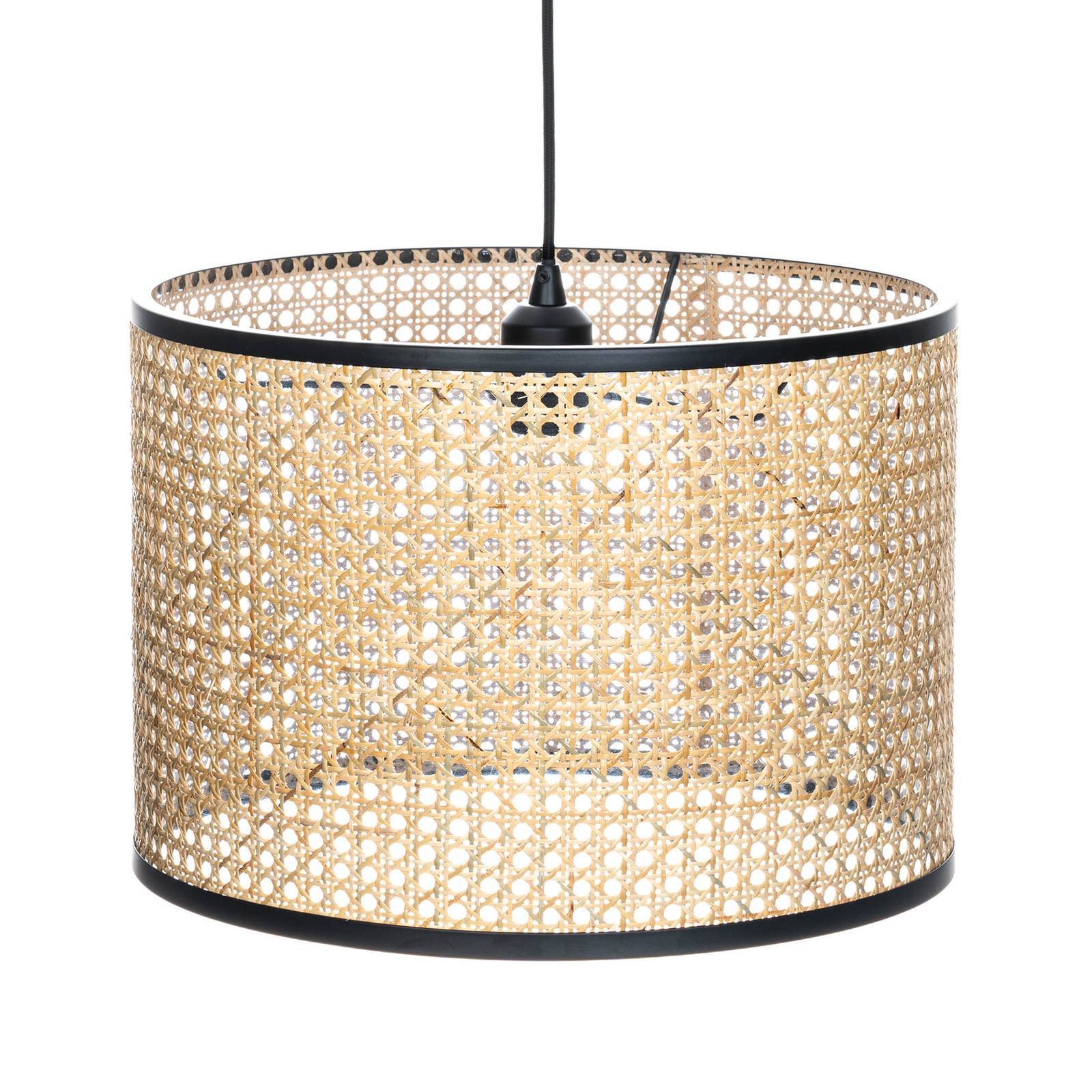 Lampa wisząca Lindby Yaelle, Ø 40 cm, rattan, czarny, E27