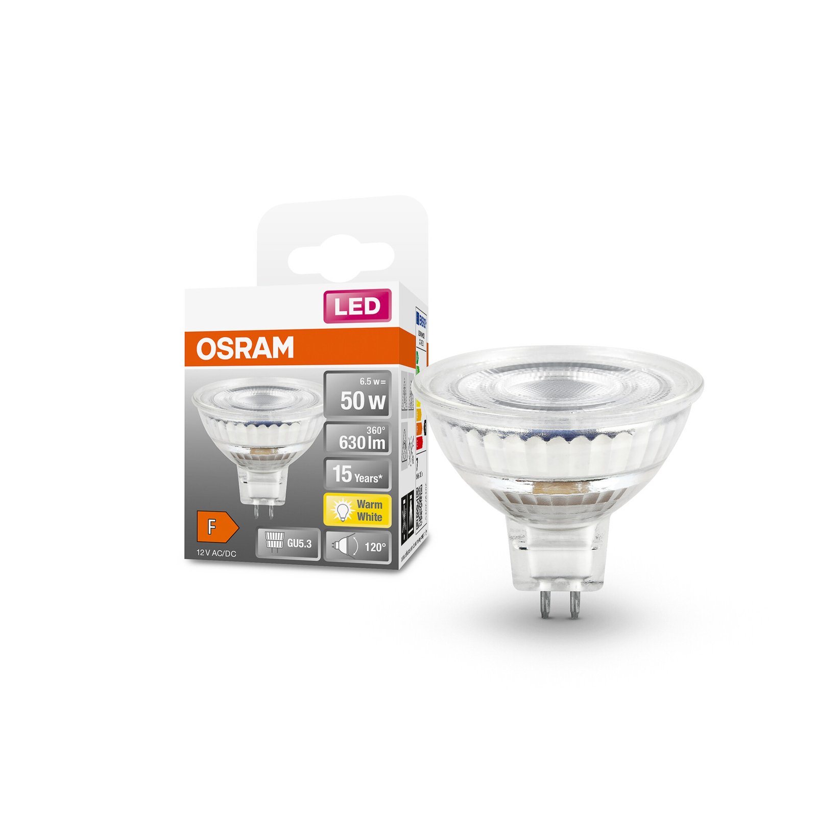 OSRAM LED bulb, GU5.3, 6.5 W, 12 V, 2,700 K, 120°