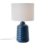 Lampe de table Ilysa, tissu blanc, céramique bleu