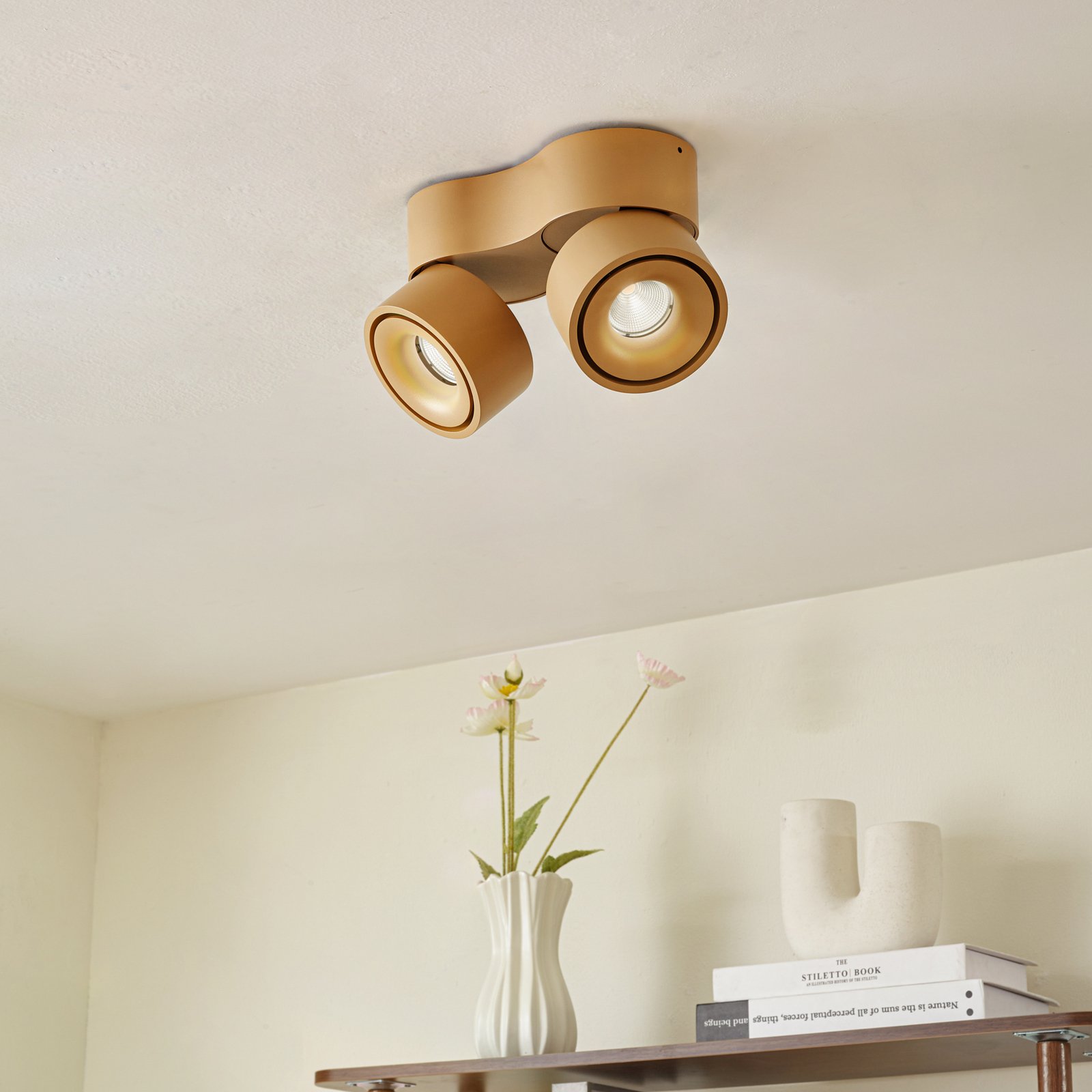 Arcchio LED ceiling spotlight Rotari, brown, 2-bulb, 8.9W