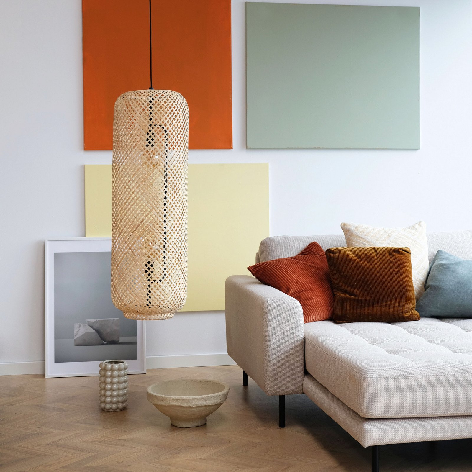 Dyberg Larsen Boom lampă suspendată înălțime 95 cm - Camera de zi / sufragerie - Scandinavă - natural negru - Bamboo
