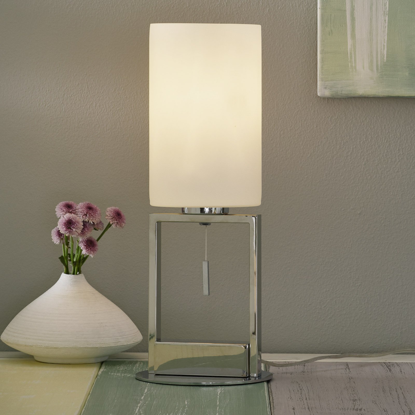 Villeroy & Boch Fine table lamp, glass lampshade, pull switch, for Living / Dining Room, metal, glass, E27, 60 W, energy efficiency: A++, H: 40 cm