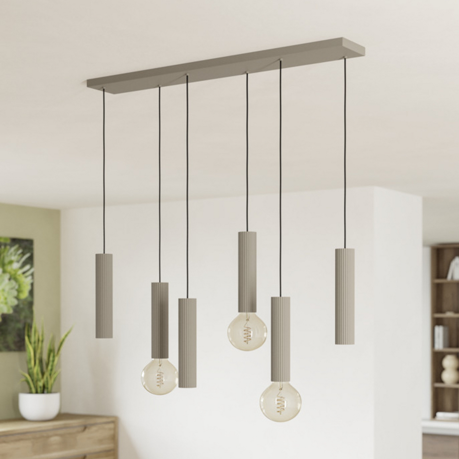 Suspension EGLO FARIOLO, beige, longueur 96 cm, à 6 lampes en métal